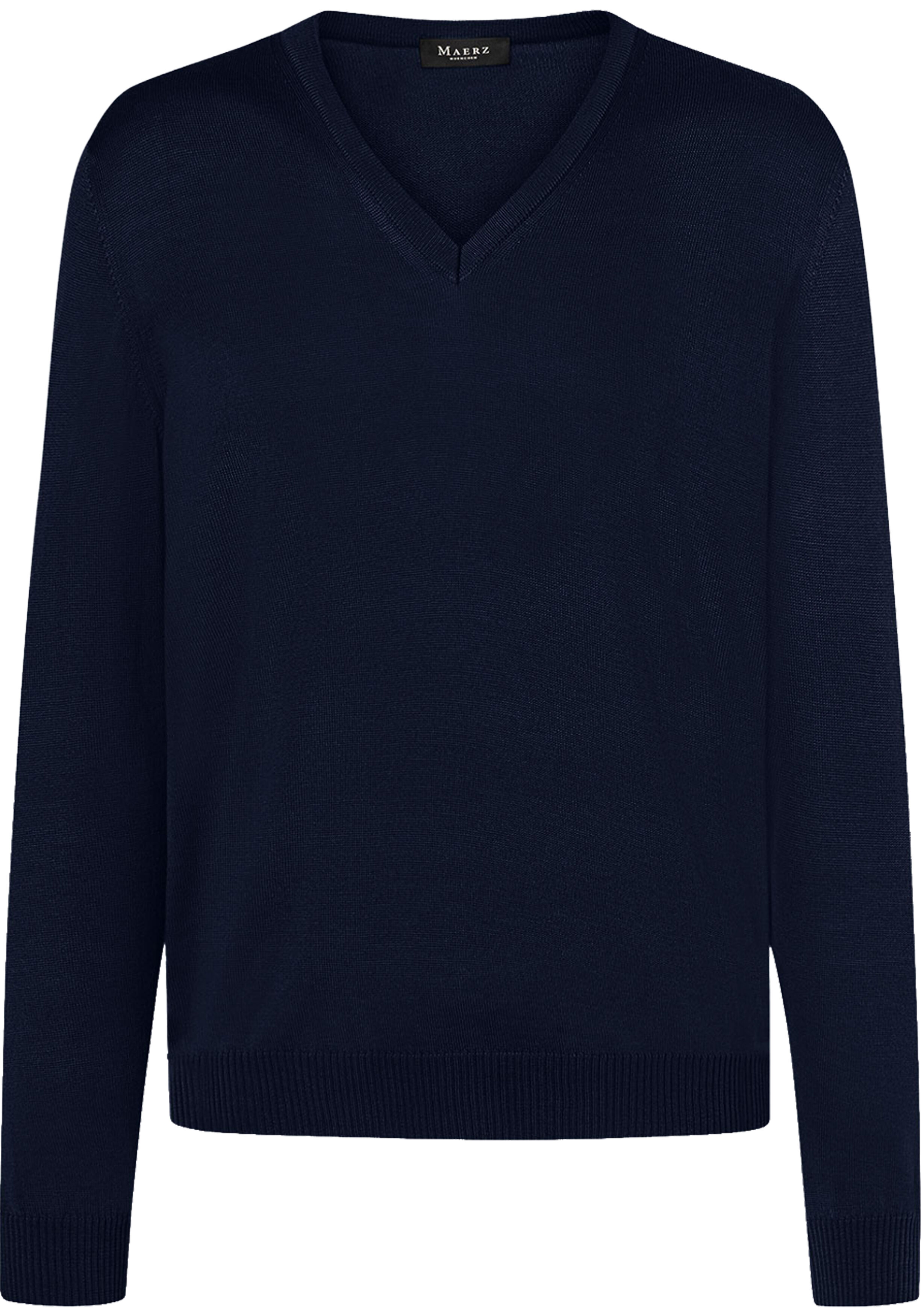MAERZ Classic Fit heren trui met V-hals wol, navy blauw