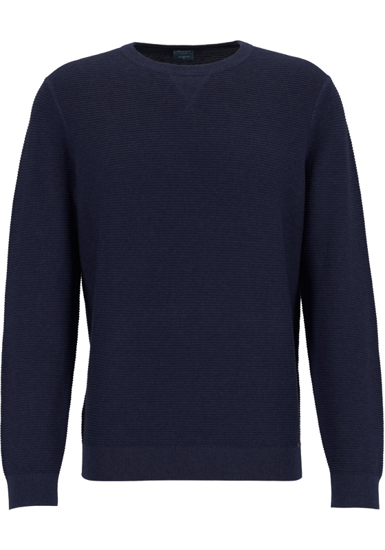 OLYMP modern fit trui katoen structuur, O-hals, donkerblauw OLYMP modern fit trui katoen structuur, O-hals, donkerblauw