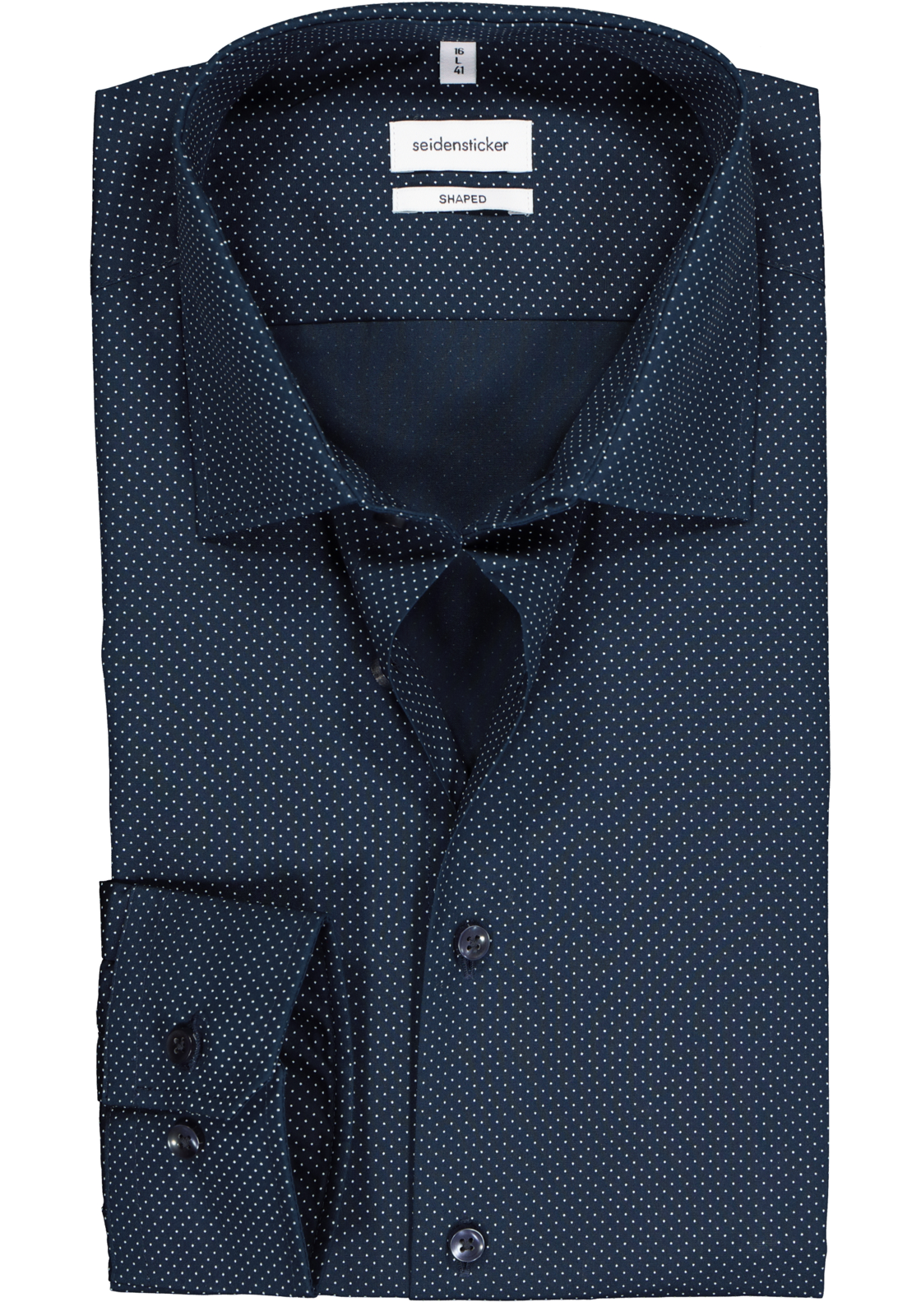 1-4048872332191_seidensticker-overhemd_HR Seidensticker shaped fit overhemd, blauw met wit gestipt