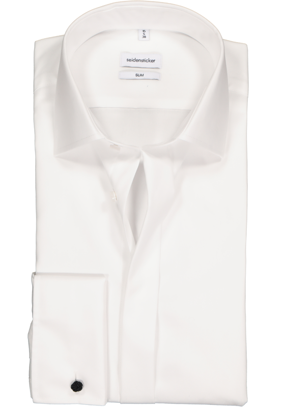 Seidensticker slim fit overhemd, dubbele manchet Kent kraag, wit Seidensticker slim fit overhemd, dubbele manchet Kent kraag, wit