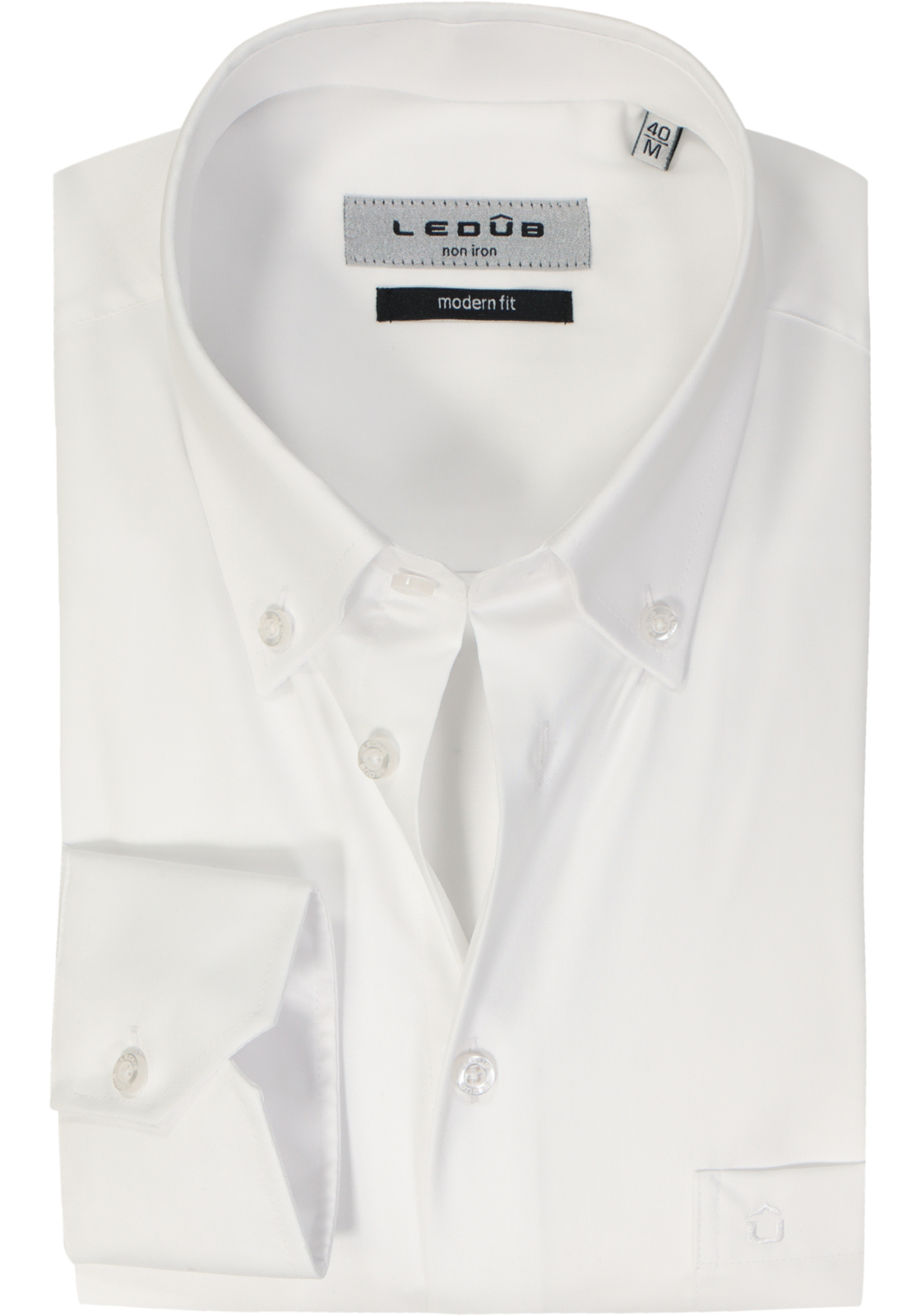 Ledub modern fit overhemd, wit twill  Ledub modern fit overhemd, wit twill