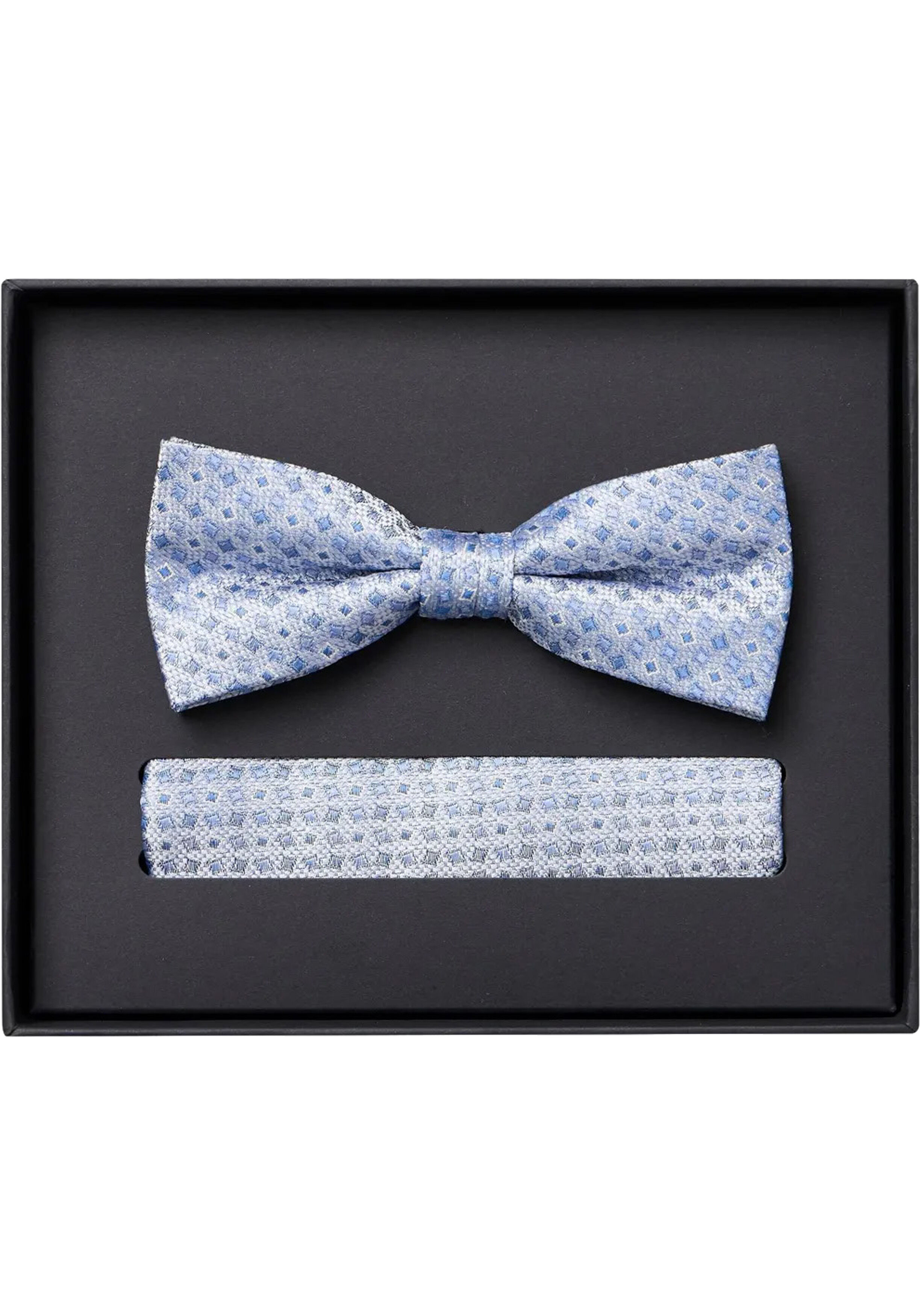 VENTI set met vlinderdas en pochet, lichtblauw, wit dessin