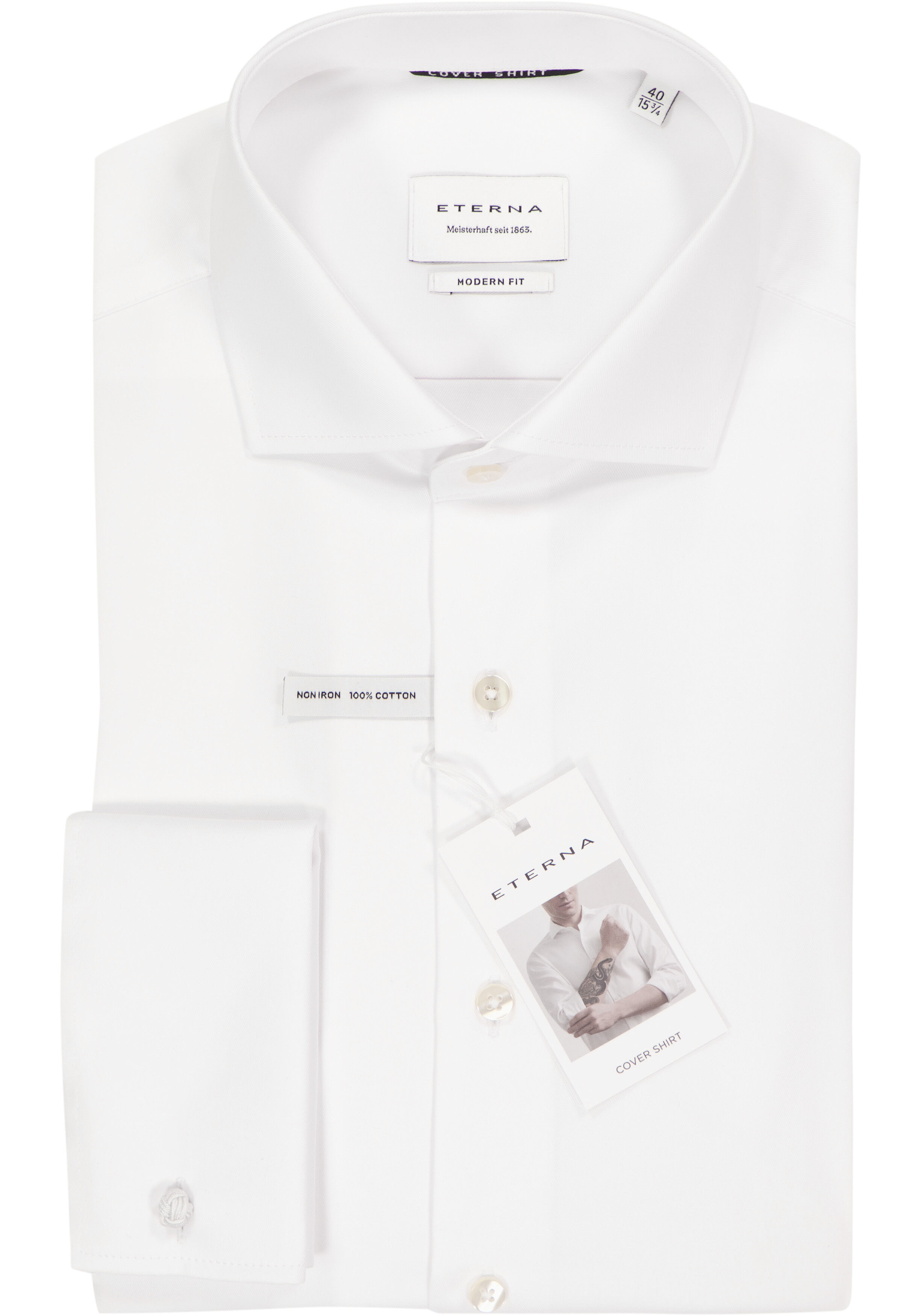 ETERNA modern fit overhemd, dubbele manchet, niet doorschijnend twill heren overhemd, wit