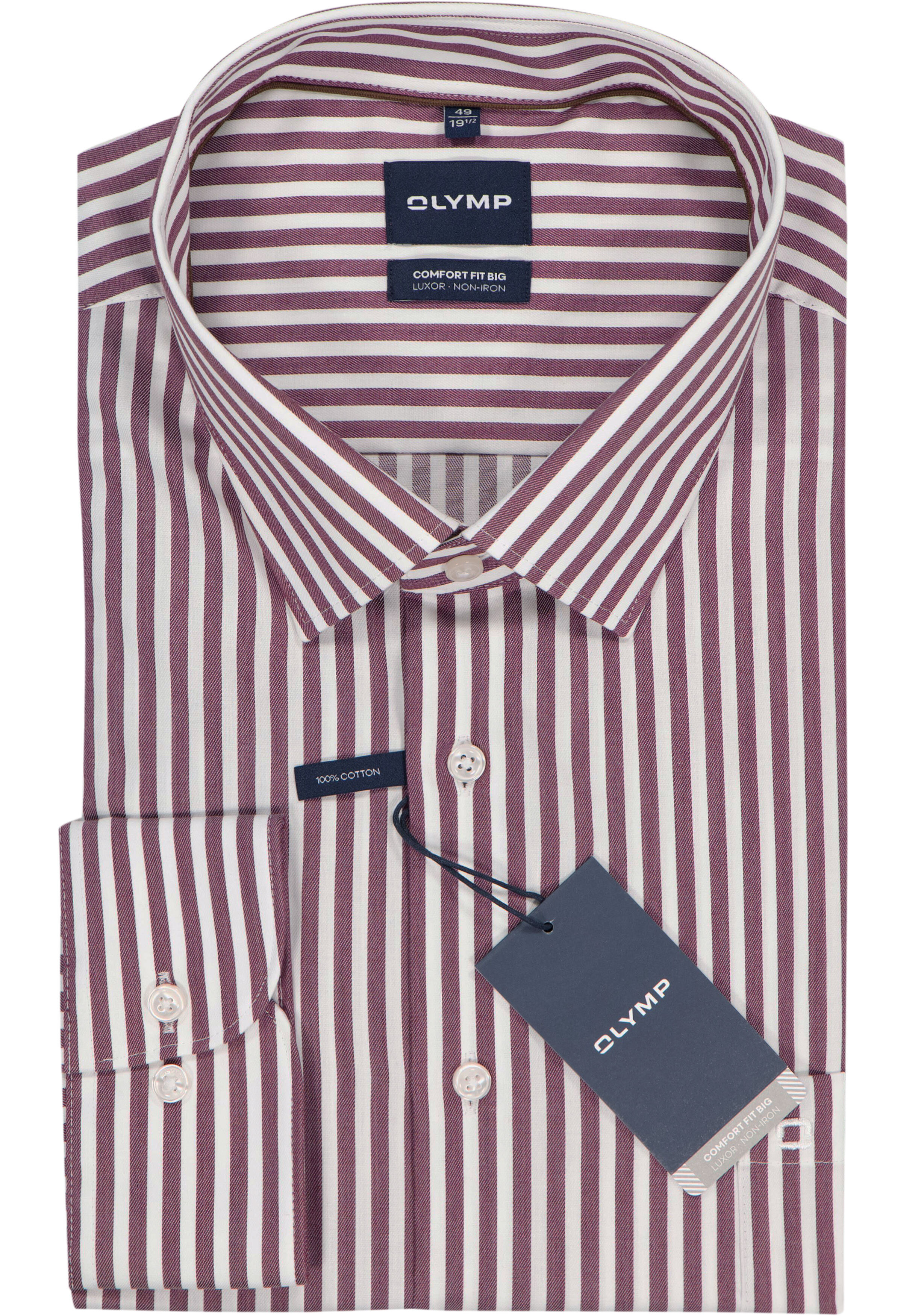 OLYMP Luxor comfort fit Big overhemd, popeline, bordeaux rood met wit gestreept