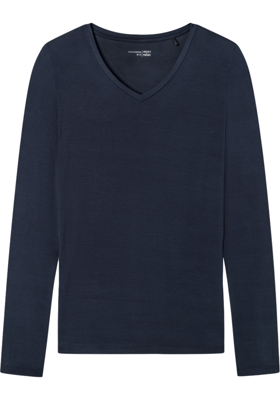 SCHIESSER Mix+Relax T-shirt, dames shirt lange mouwen modal v-hals blauw SCHIESSER Mix+Relax T-shirt, dames shirt lange mouwen modal v-hals blauw