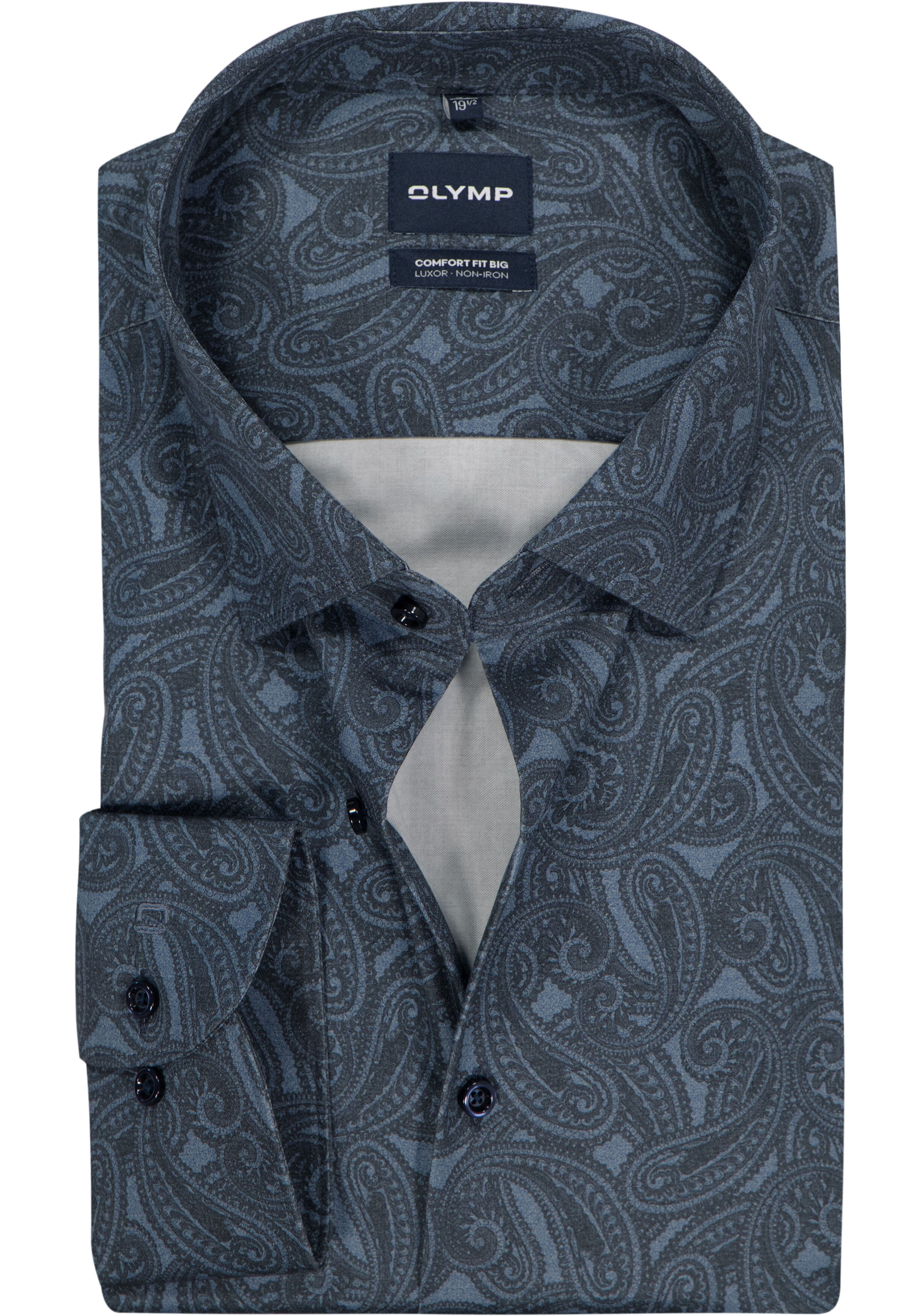 OLYMP Luxor comfort fit Big overhemd, dobby, donker- met lichtblauw dessin