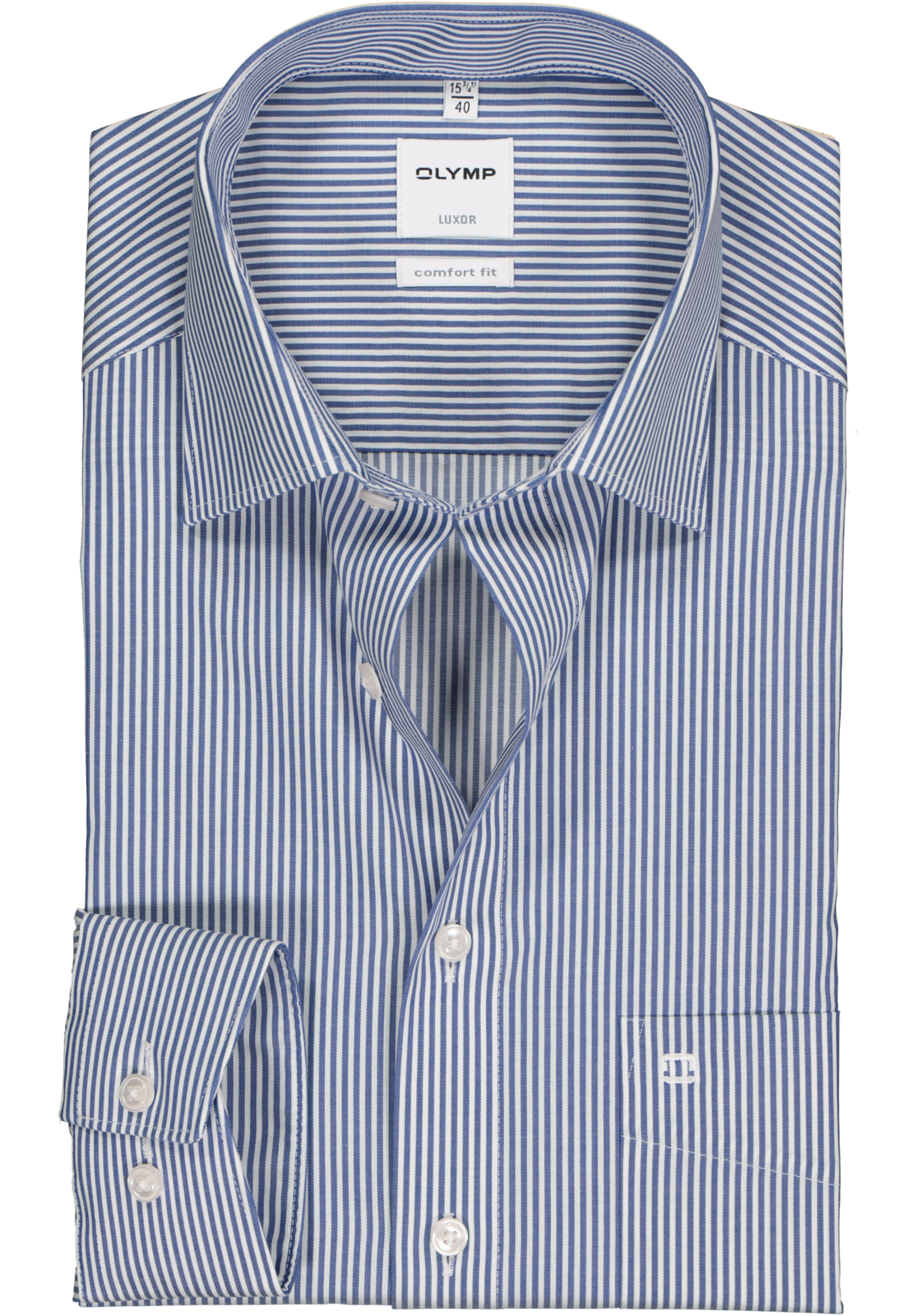 1-4063402313150_olymp-overhemd_HR OLYMP Luxor comfort fit overhemd, marine blauw gestreept