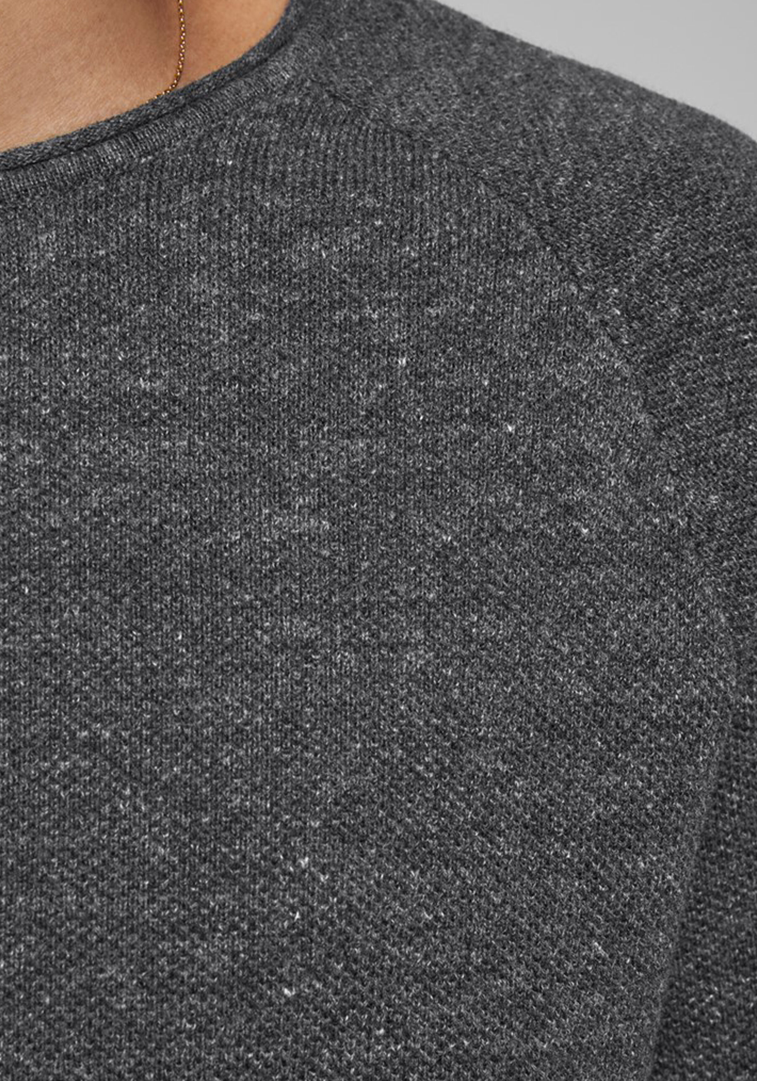 JACK & JONES slim fit trui katoen, O-hals, antraciet grijs melange 