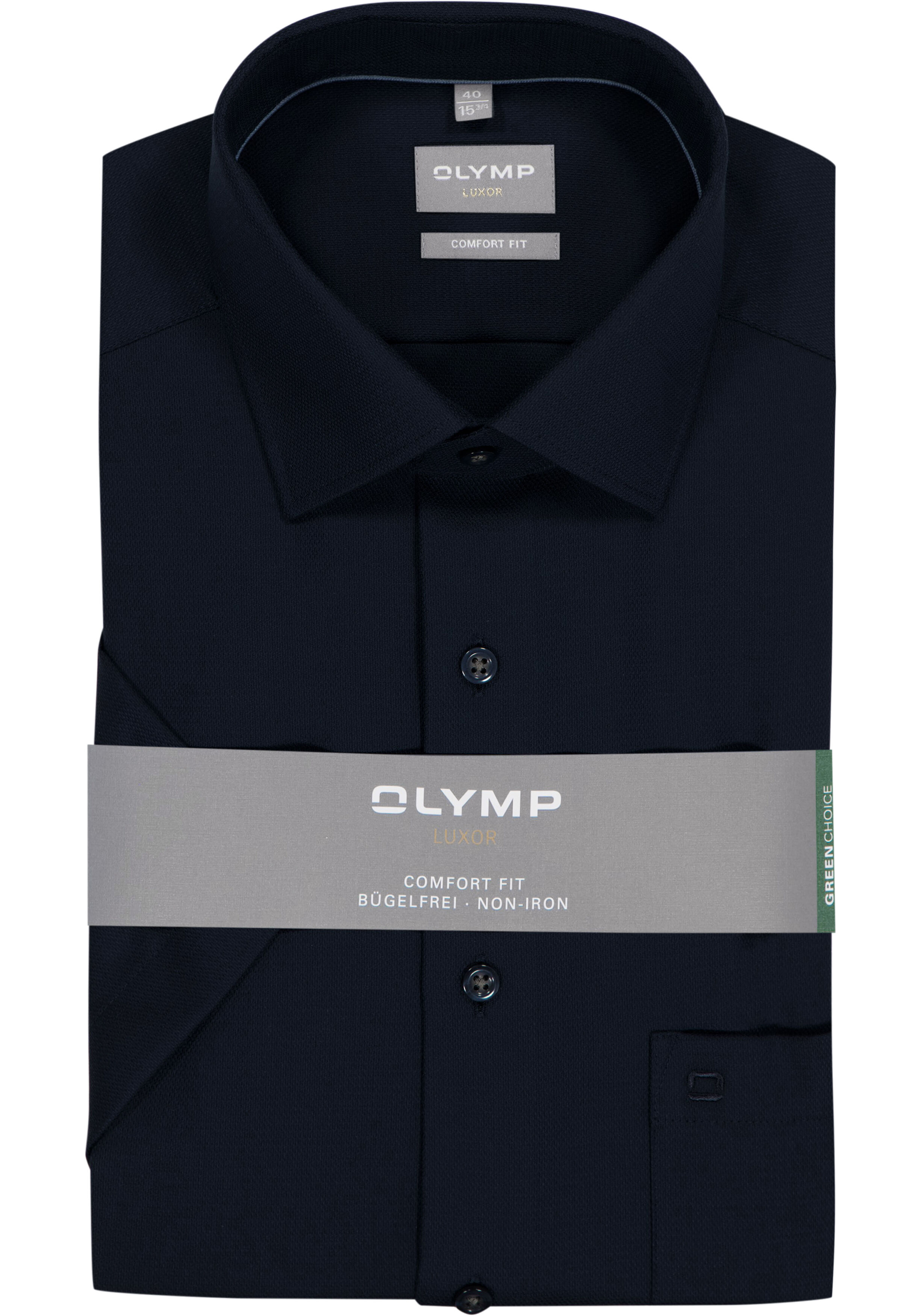 OLYMP Luxor comfort fit overhemd, korte mouw, structuur, marine blauw