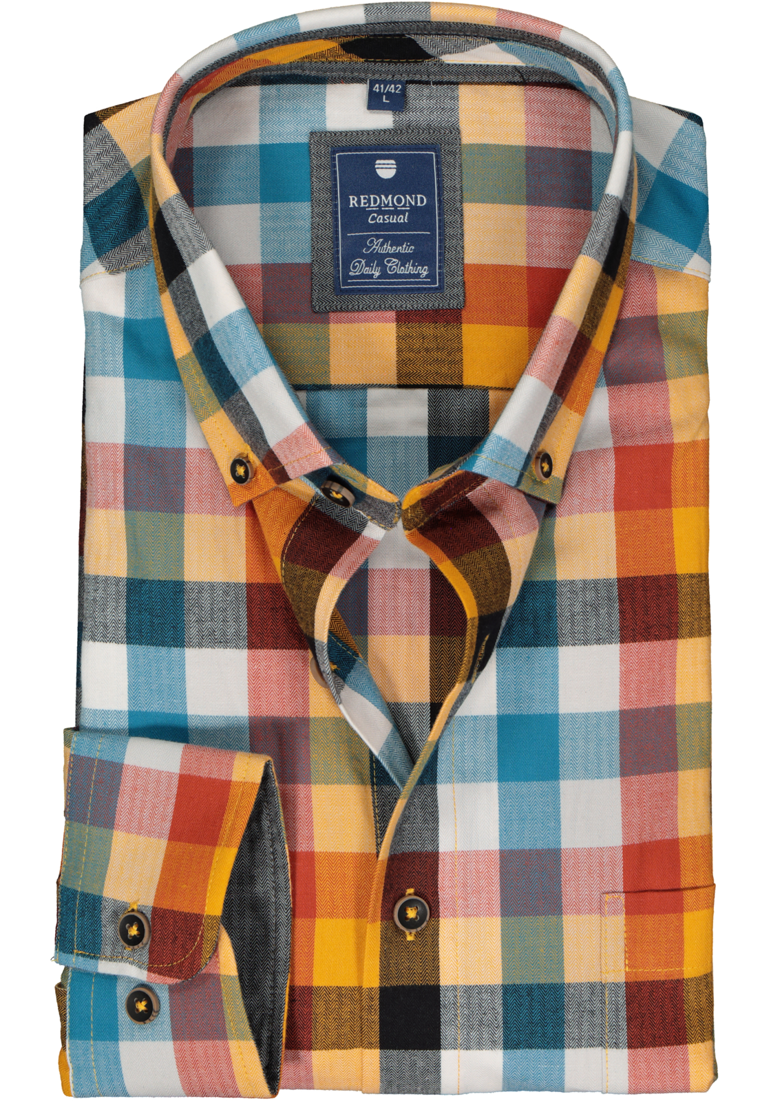 1-4061933332749_Redmond_overhemd__HR Redmond regular fit overhemd, herringbone, blauw, rood, geel en petrol geruit