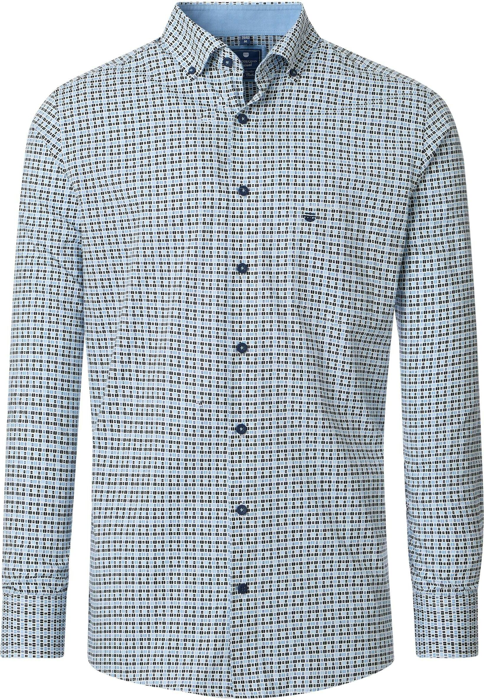 Redmond modern fit overhemd, popeline, wit, lichtblauw, zwart dessin