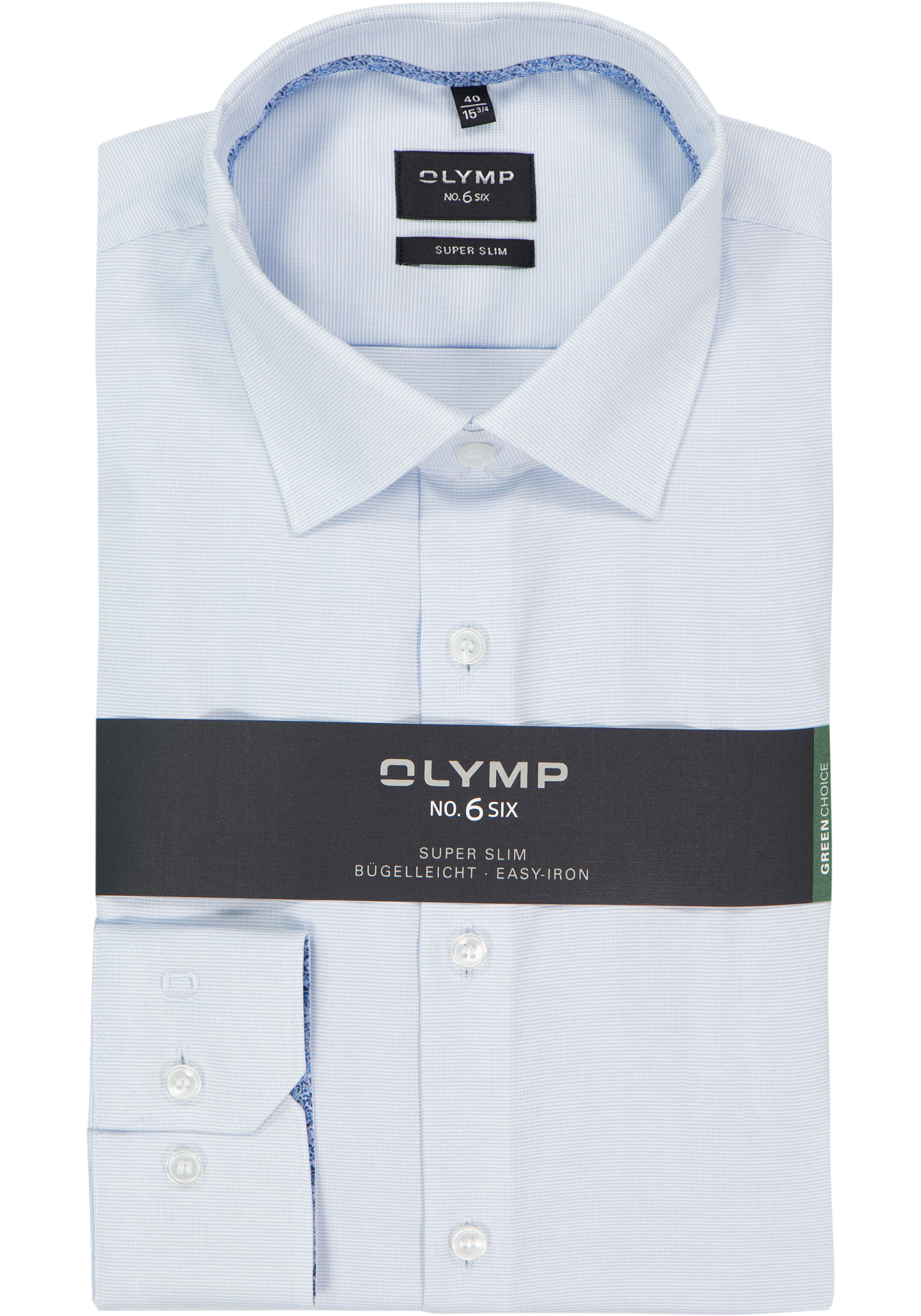 OLYMP No. 6 Six super slim fit overhemd, structuur, lichtblauw