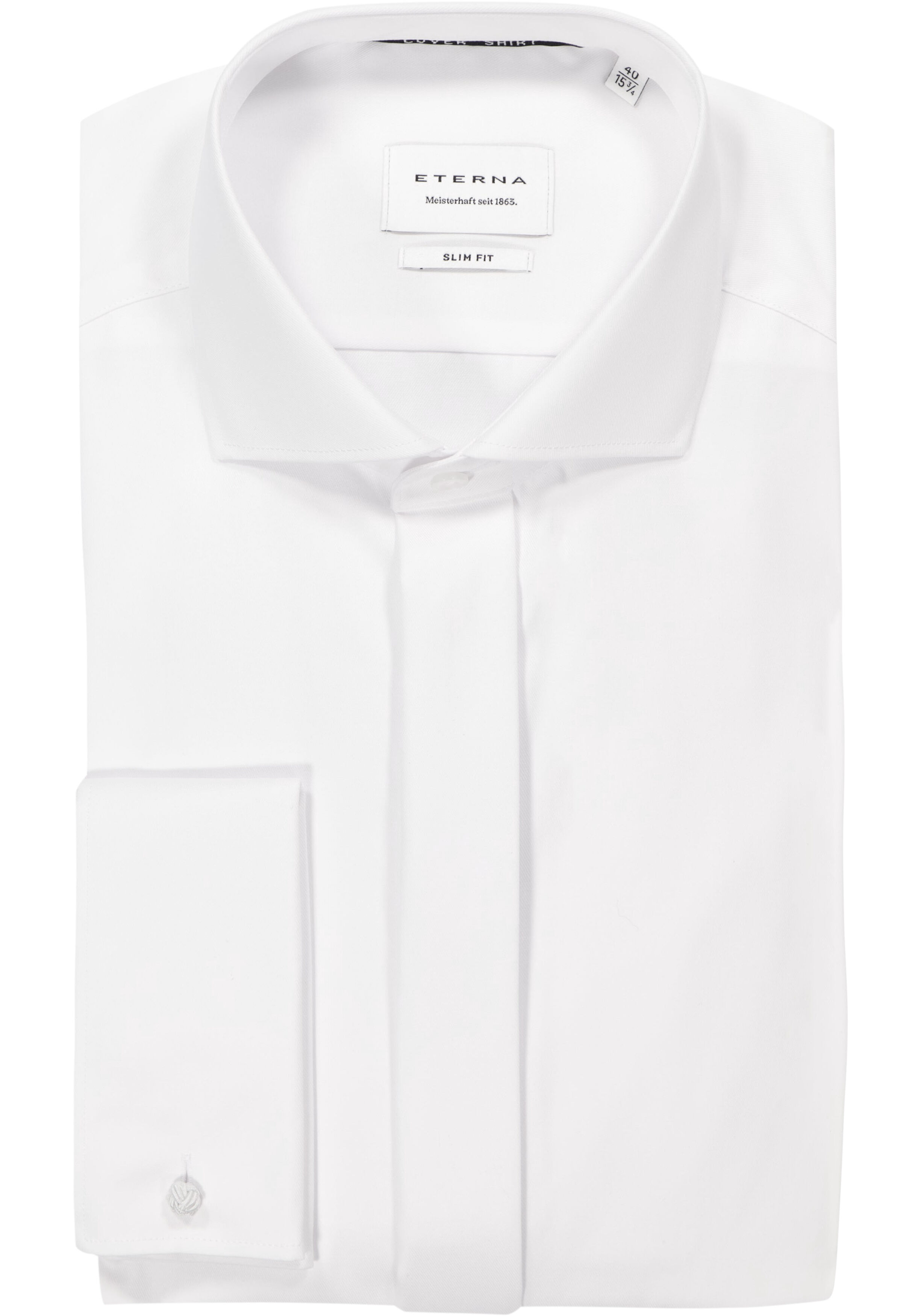 ETERNA slim fit smoking overhemd, dubbele manchet, niet doorschijnend twill heren overhemd, wit