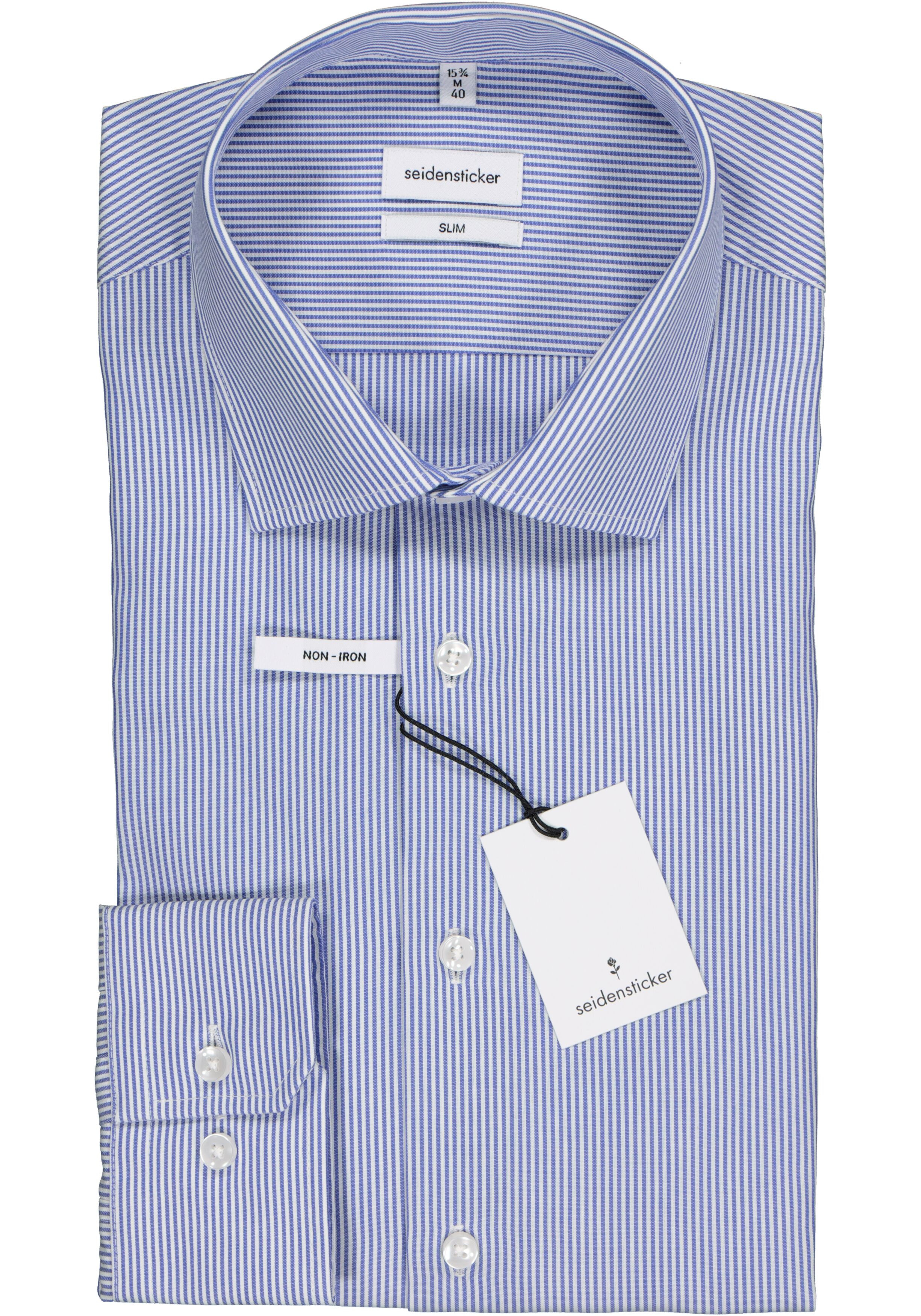 Seidensticker slim fit overhemd, blauw gestreept 