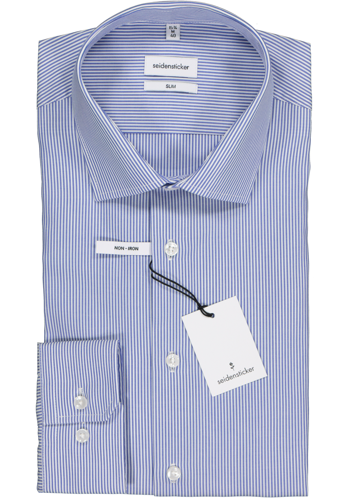 2-4048872004258_seidensticker-overhemd_HR Seidensticker slim fit overhemd, blauw gestreept