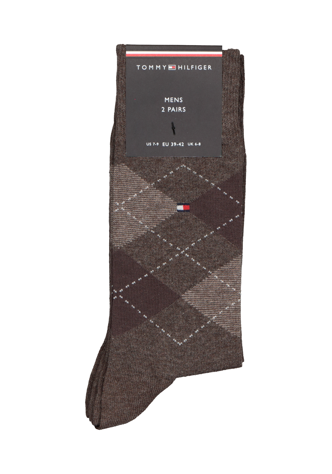 6-8718824979199_tommy_sokken_2p_HR Tommy Hilfiger Check Socks (2-pack), herensokken katoen, geruit en uni, bruin