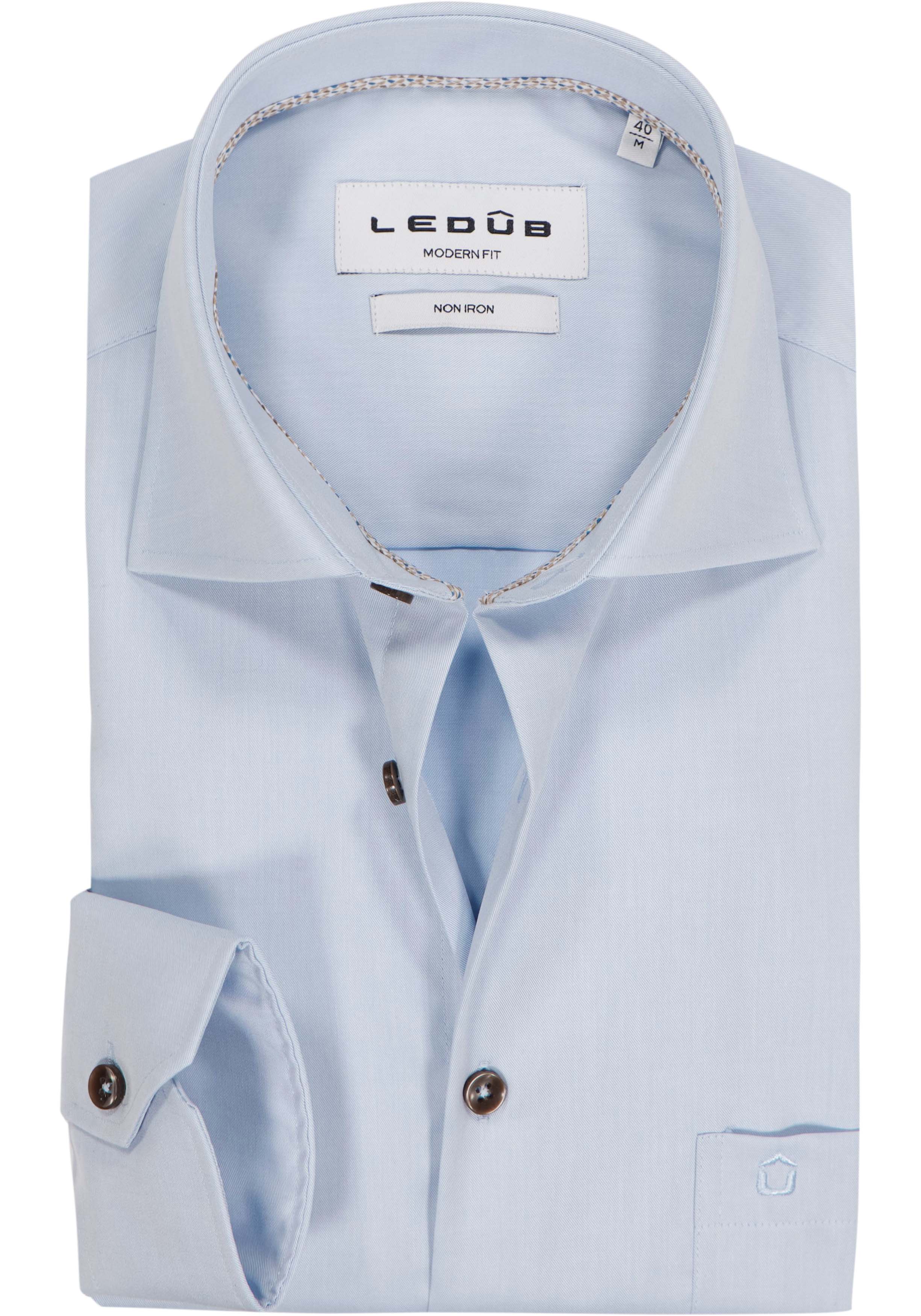 Ledub modern fit overhemd, mouwlengte 72 cm, popeline, lichtblauw