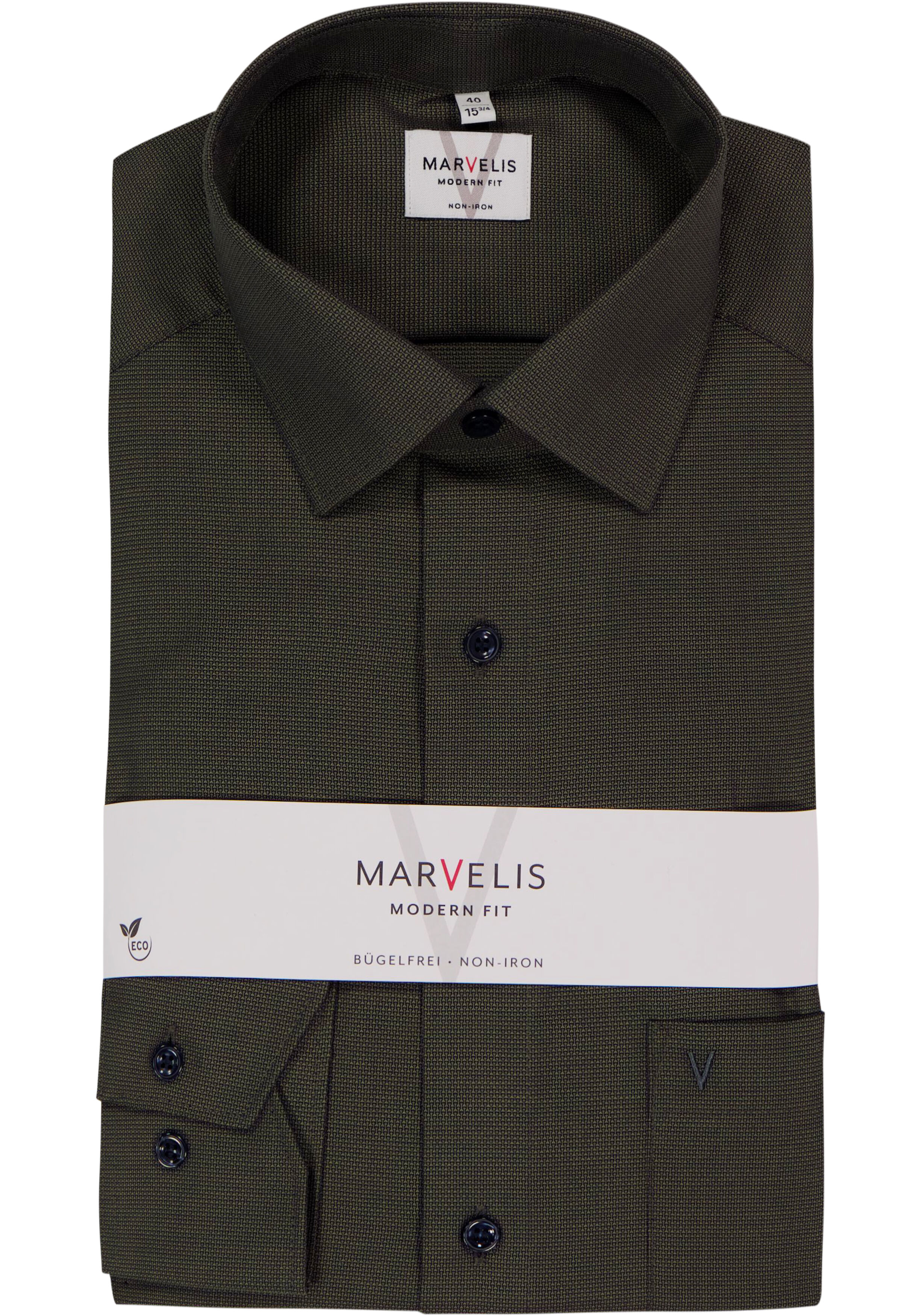 MARVELIS modern fit overhemd, structuur, olijfgroen