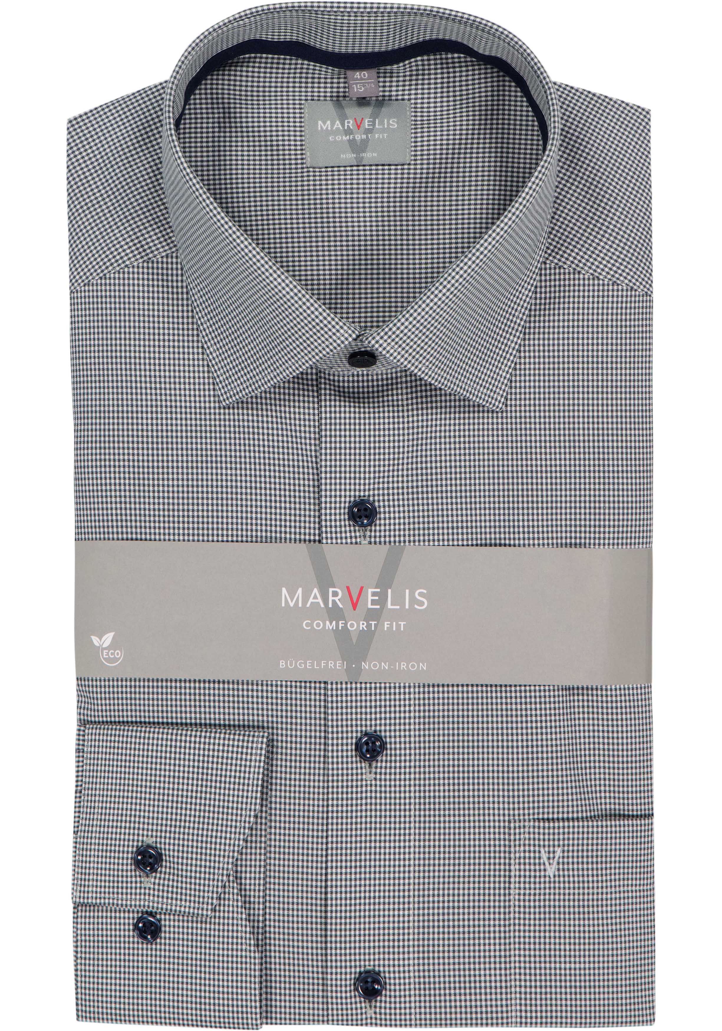 MARVELIS comfort fit overhemd, popeline, olijfgroen met wit geruit