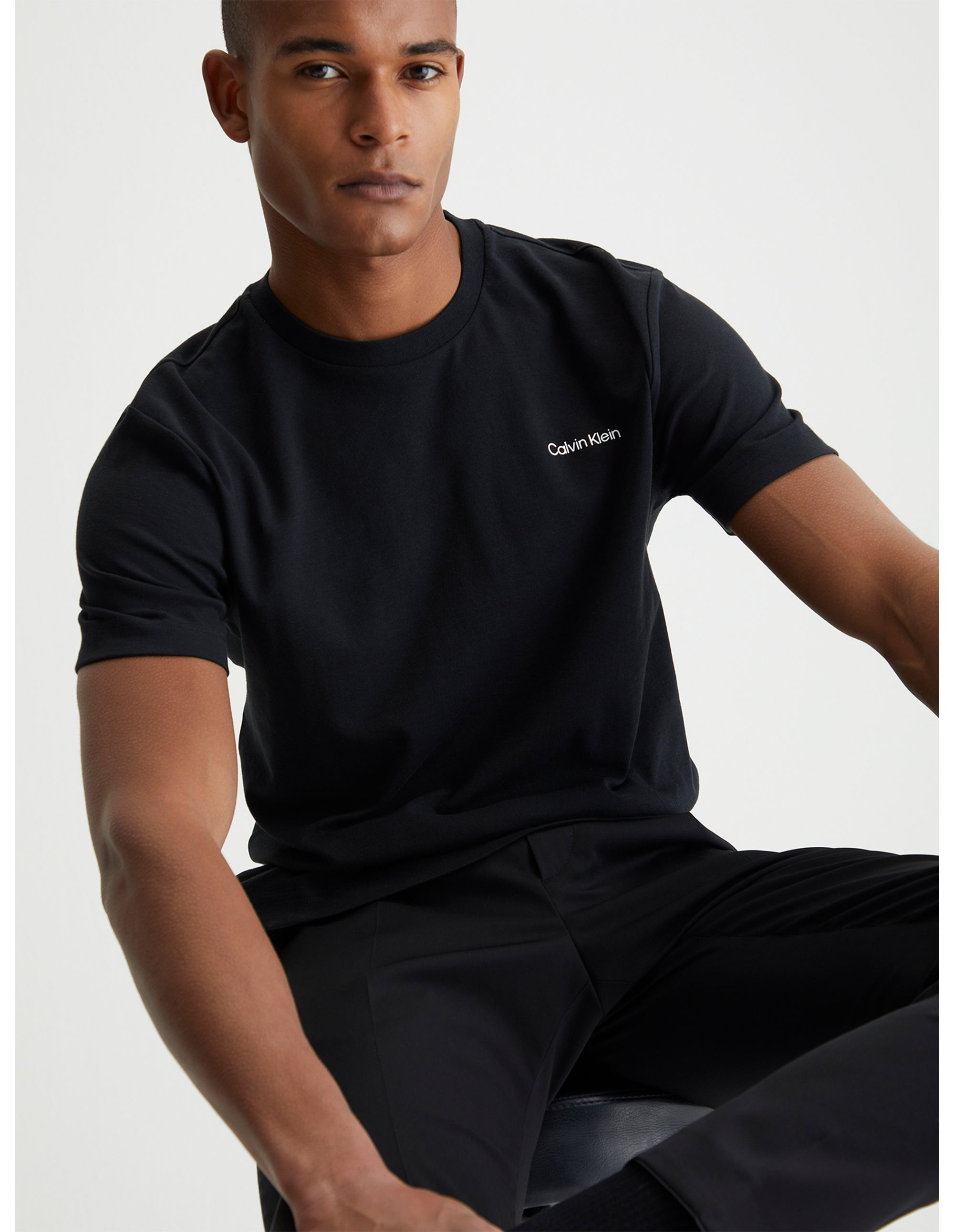 Calvin Klein Micro Logo Interlock T-shirt, heren T-shirt korte mouw O-hals, zwart