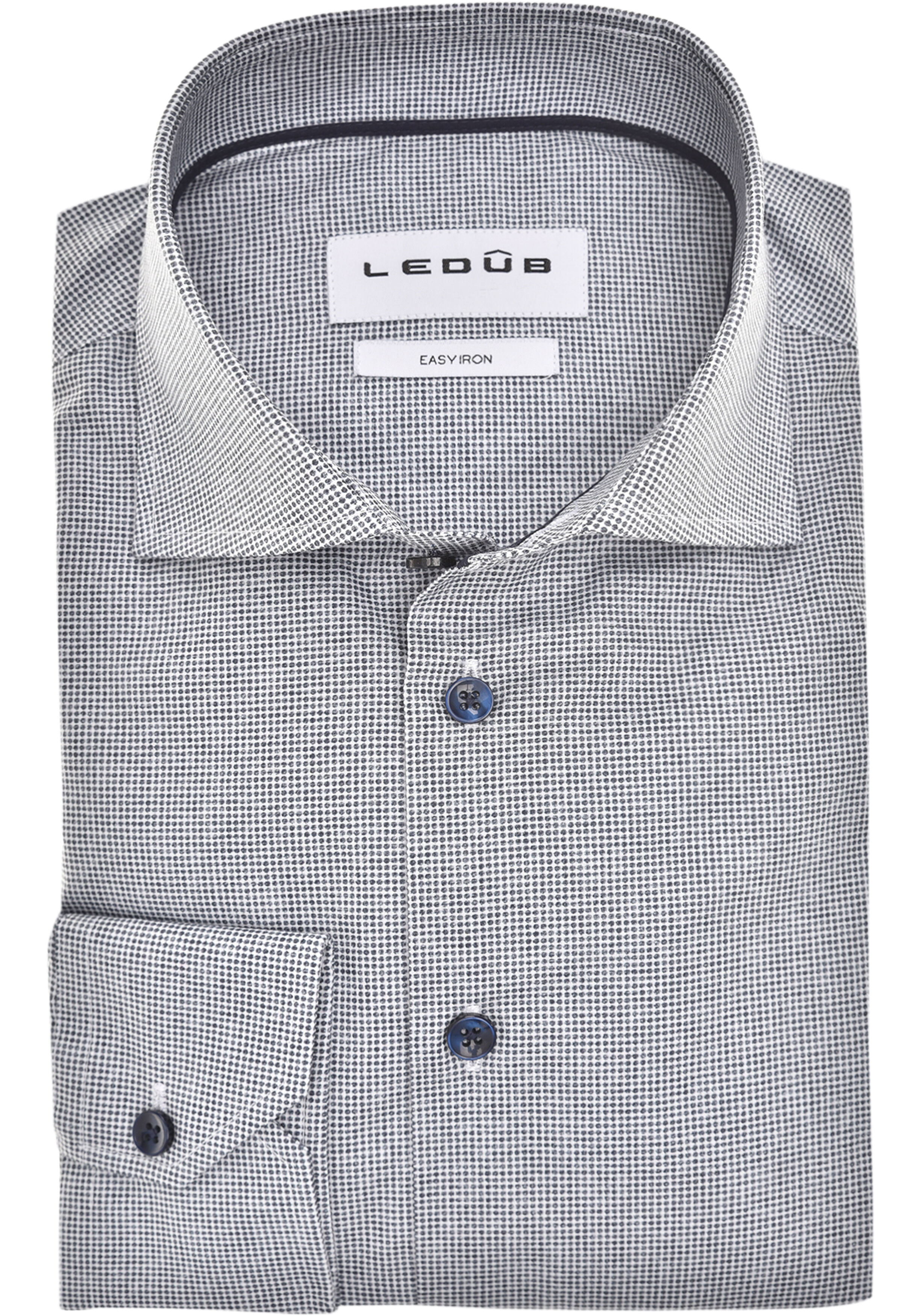 Ledub modern fit overhemd, popeline, donkerblauw dessin
