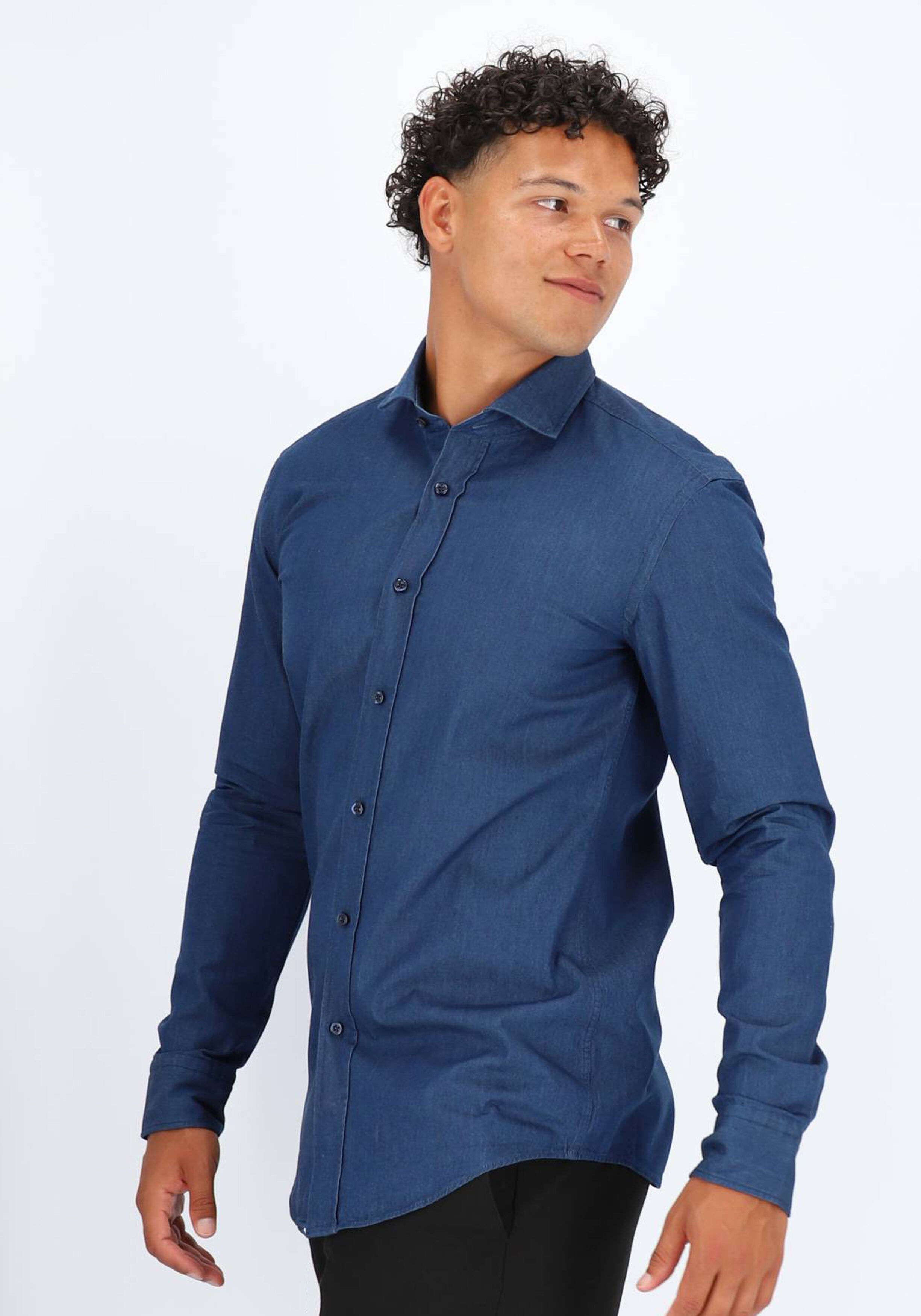 BOSS Hank slim fit overhemd, popeline, middenblauw