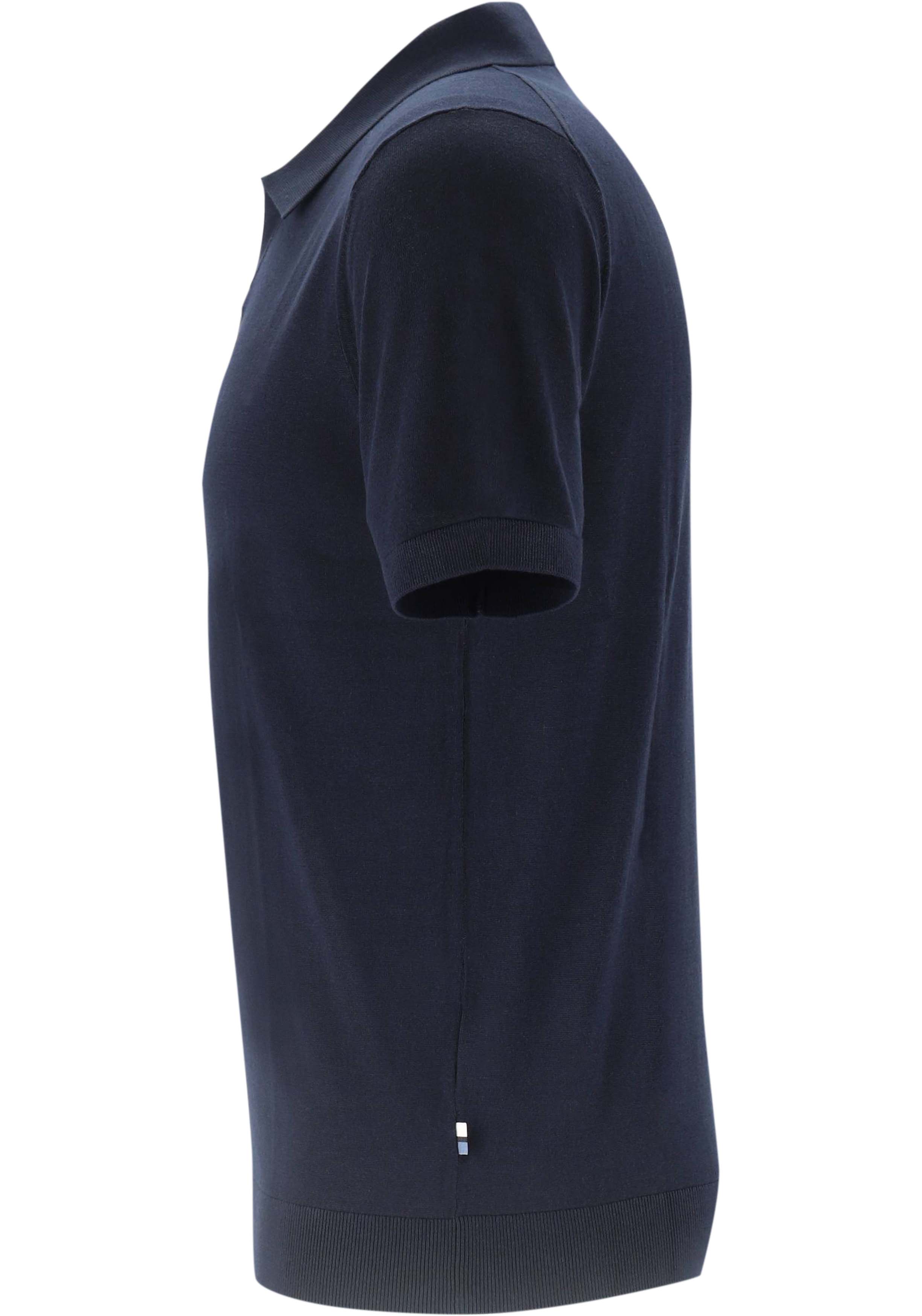 OLYMP modern fit gebreide polo katoen met lyocell, korte mouw, donkerblauw