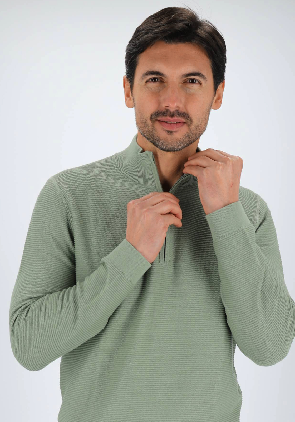 OLYMP modern fit schipperstrui katoen, structuur, korte rits, lichtgroen OLYMP modern fit schipperstrui katoen, structuur, korte rits, lichtgroen