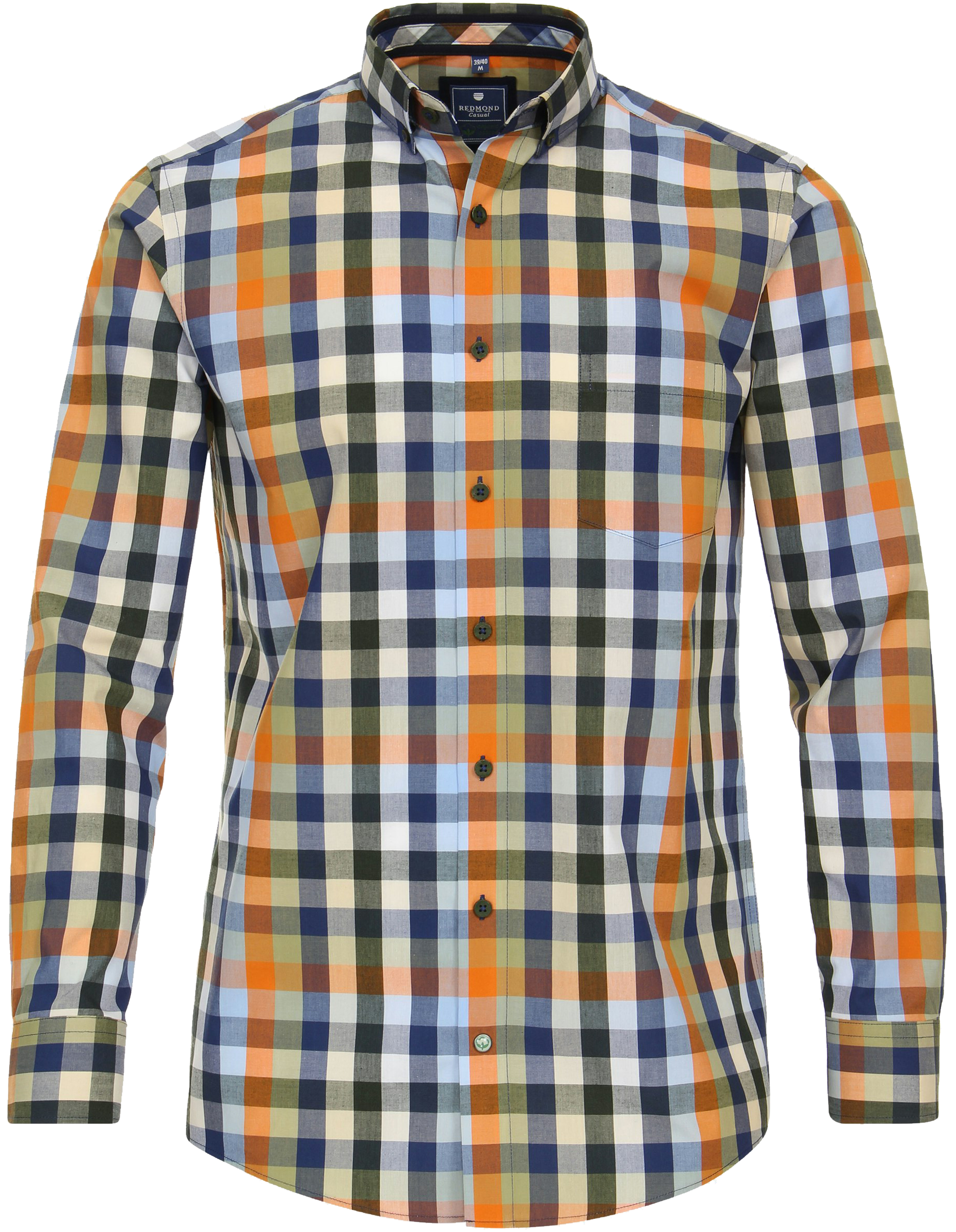 Redmond comfort fit overhemd, popeline, groen geruit