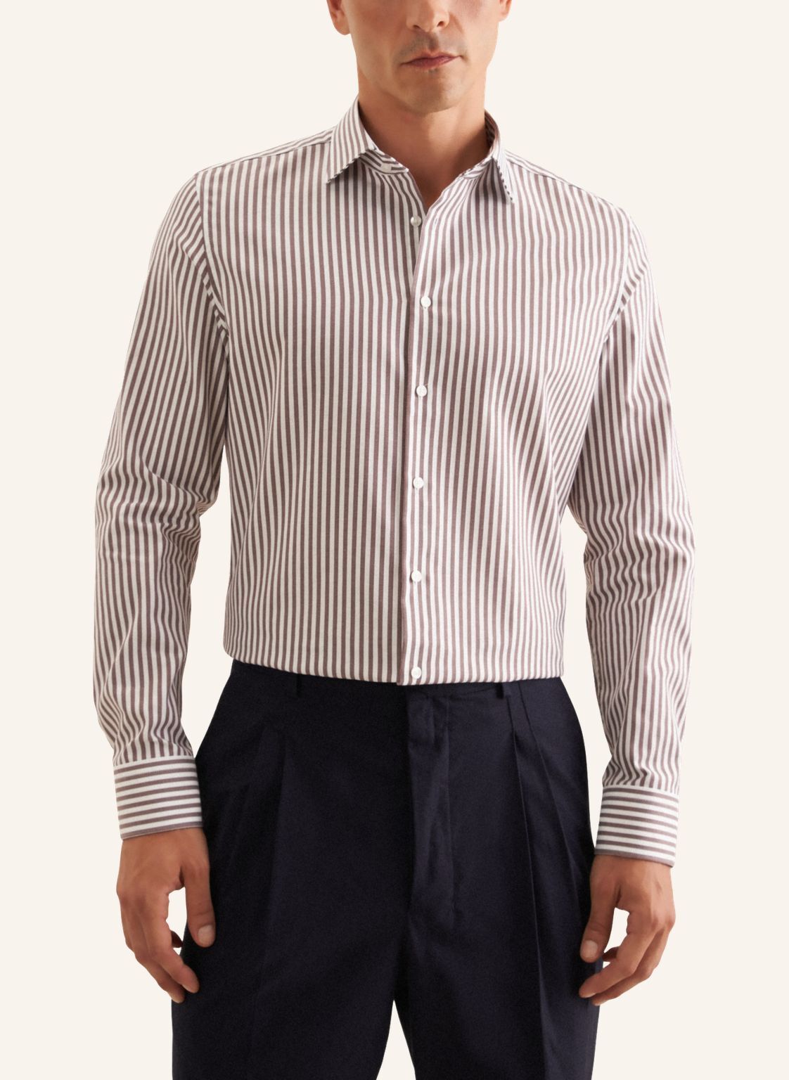 Seidensticker shaped fit overhemd, popeline, bruin gestreept