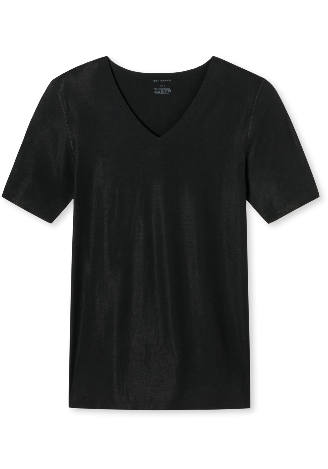 1-4007065687364-schiesser-laser_cut-t-shirt-1p_HR SCHIESSER Laser Cut T-shirt (1-pack), naadloos met diepe V-hals, zwart