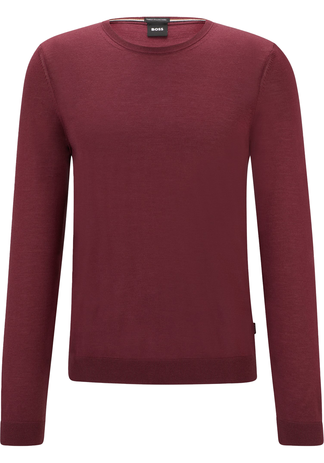 BOSS Leno slim fit trui wol, heren pullover middeldik O-hals, rood BOSS Leno slim fit trui wol, heren pullover middeldik O-hals, rood