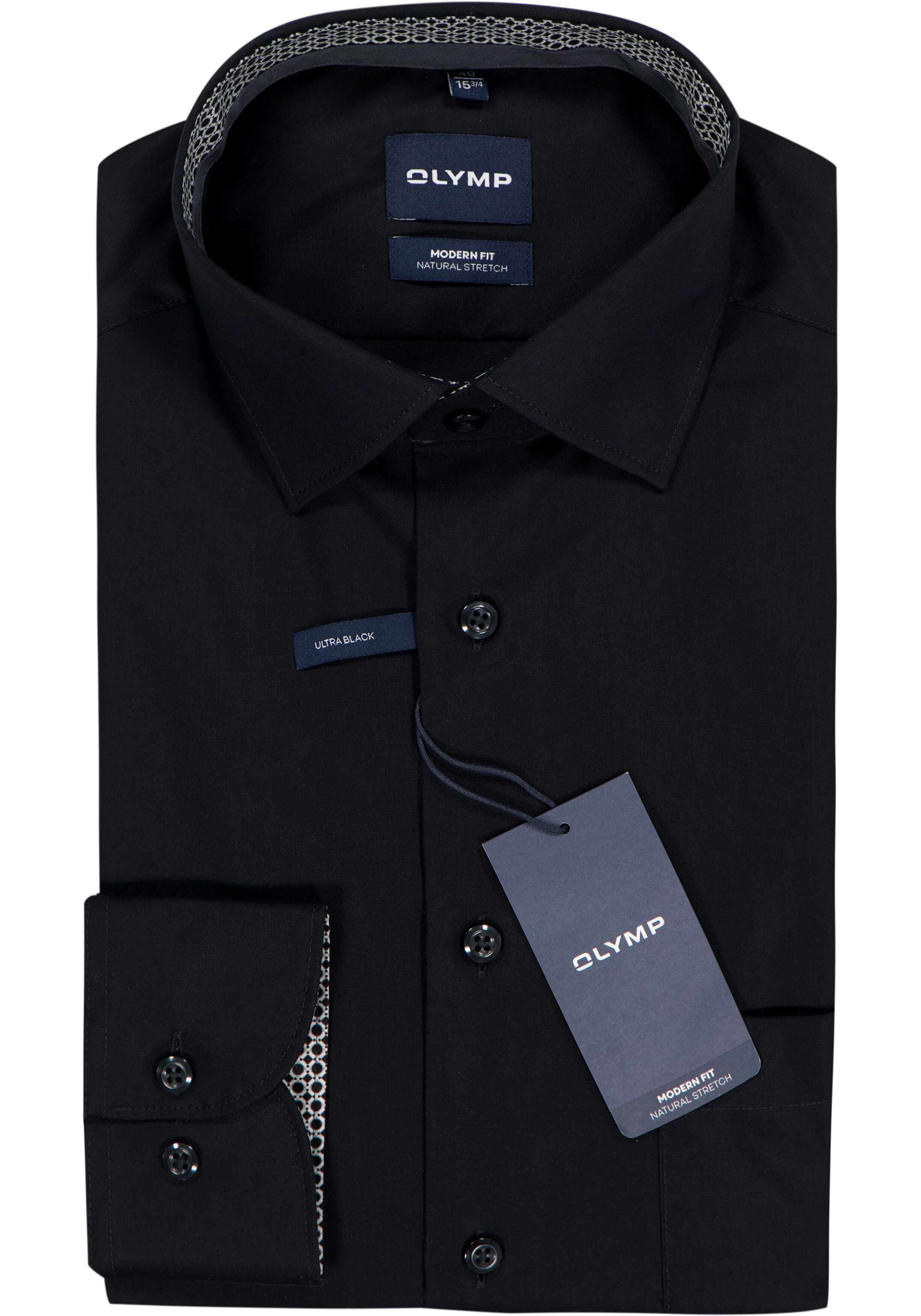 OLYMP Luxor modern fit overhemd, popeline, zwart