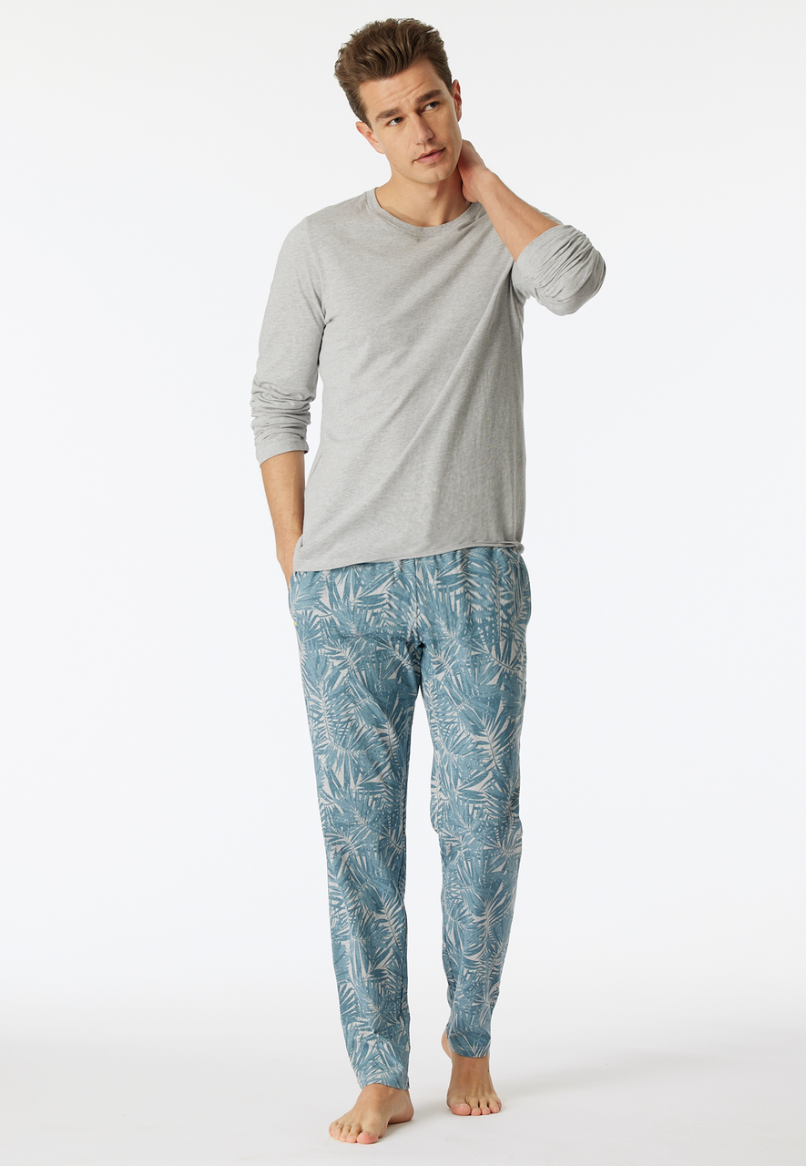 SCHIESSER Mix+Relax loungebroek lang, heren loungebroek lang organic cotton bladeren grijsmelange