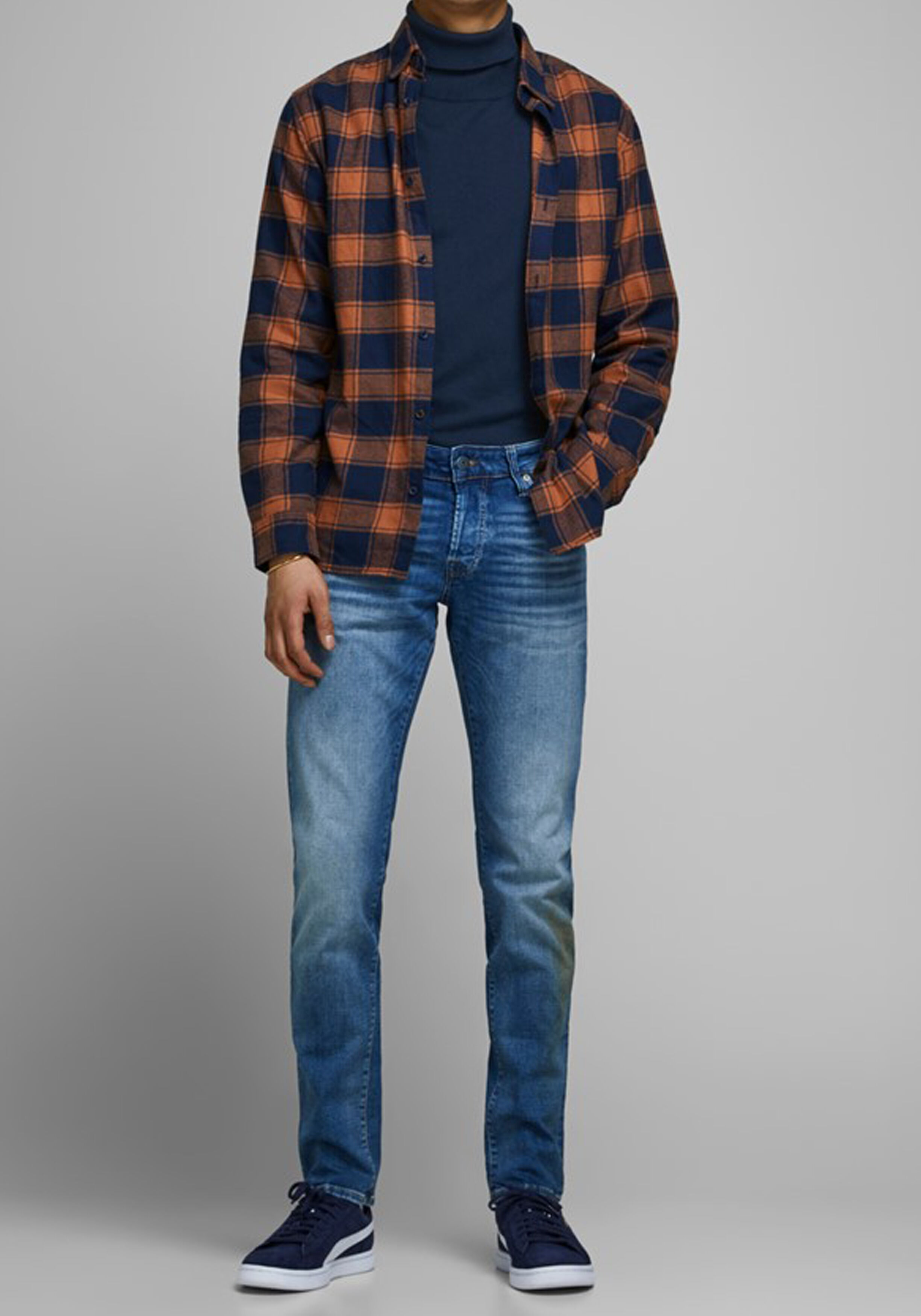 JACK & JONES slim fit coltrui katoen, donkerblauw