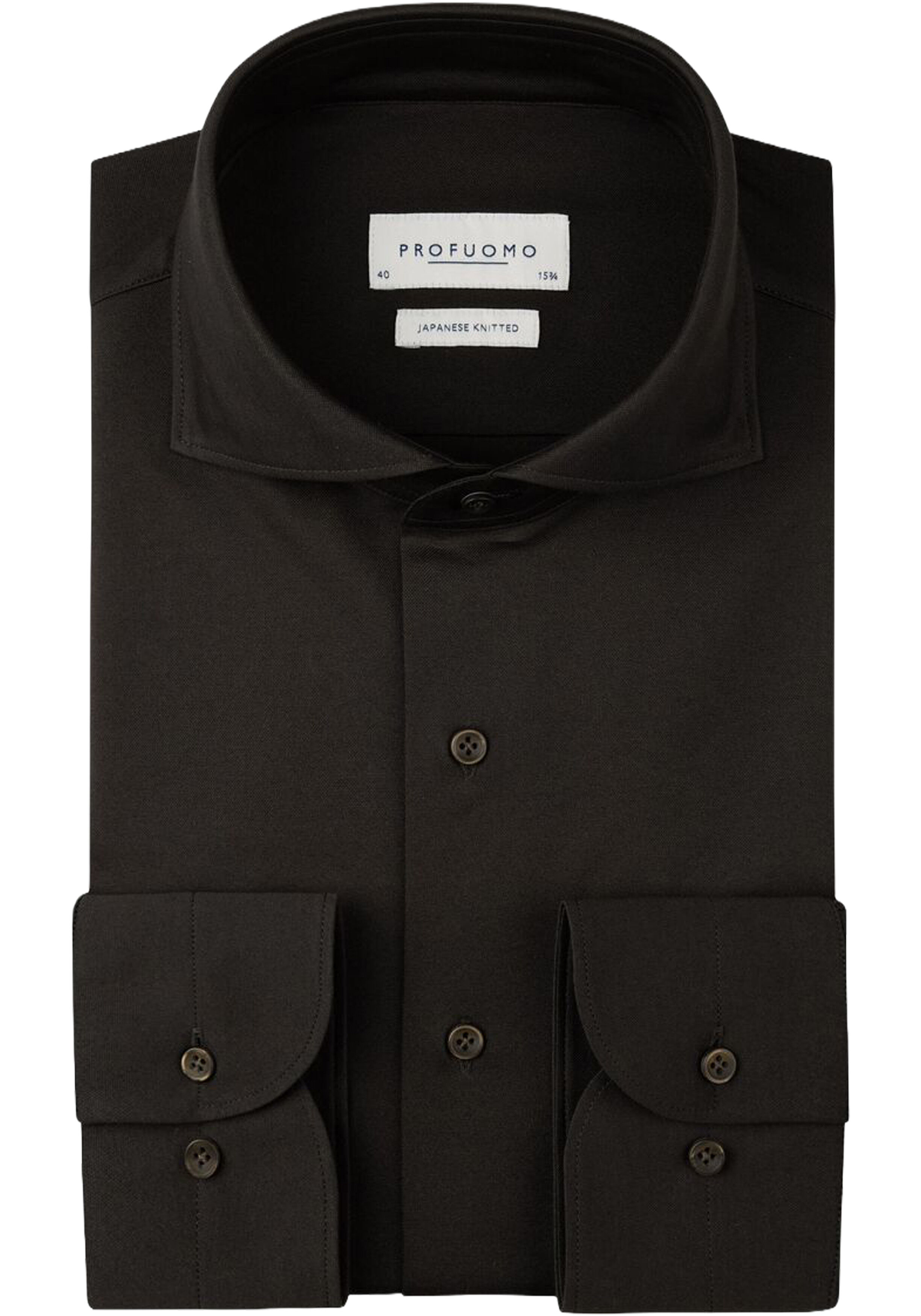 Profuomo slim fit heren overhemd, jersey, donkerbruin