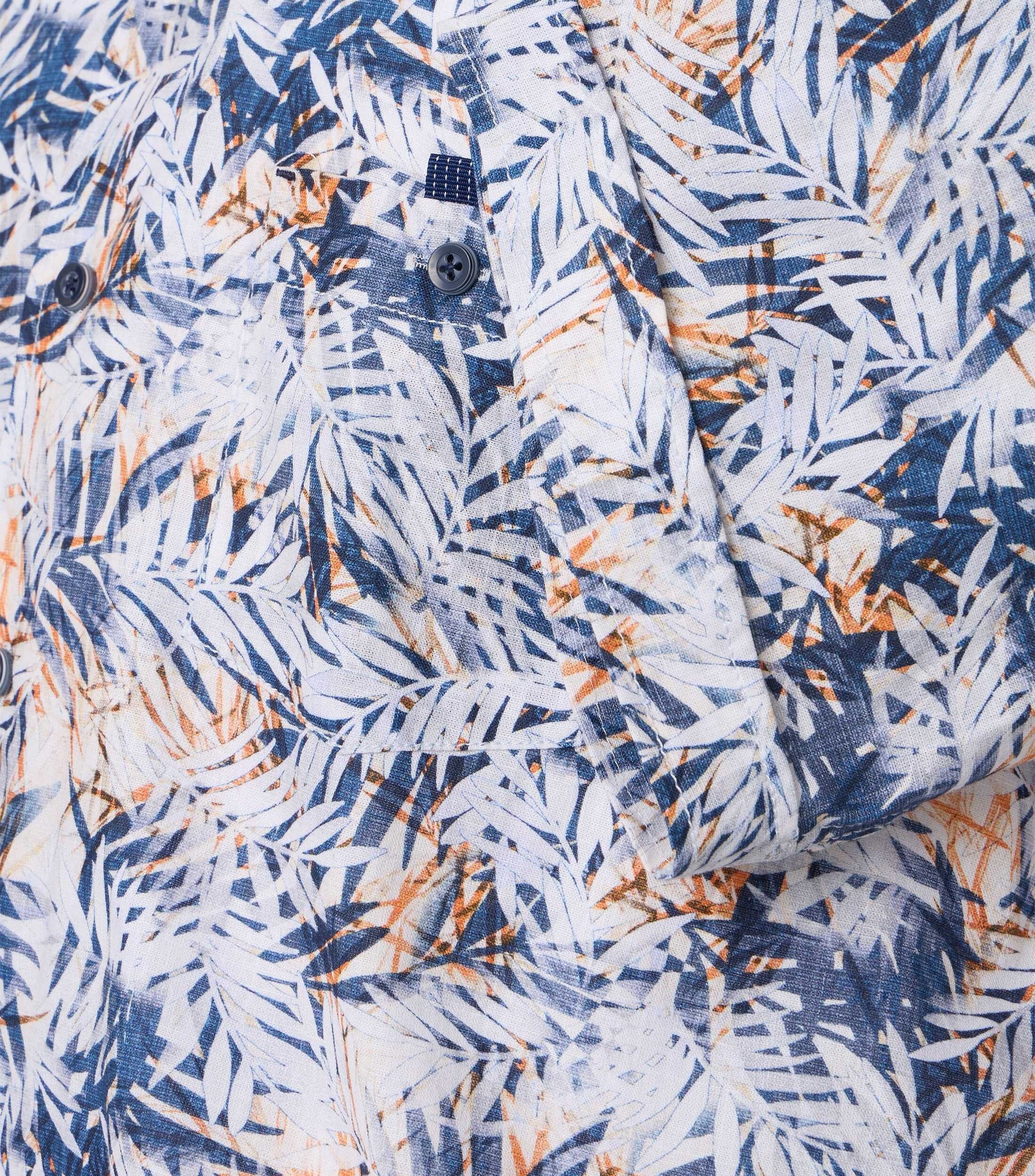 CASA MODA Sport casual fit overhemd, korte mouw, chambray, blauw, wit en lichtblauw dessin