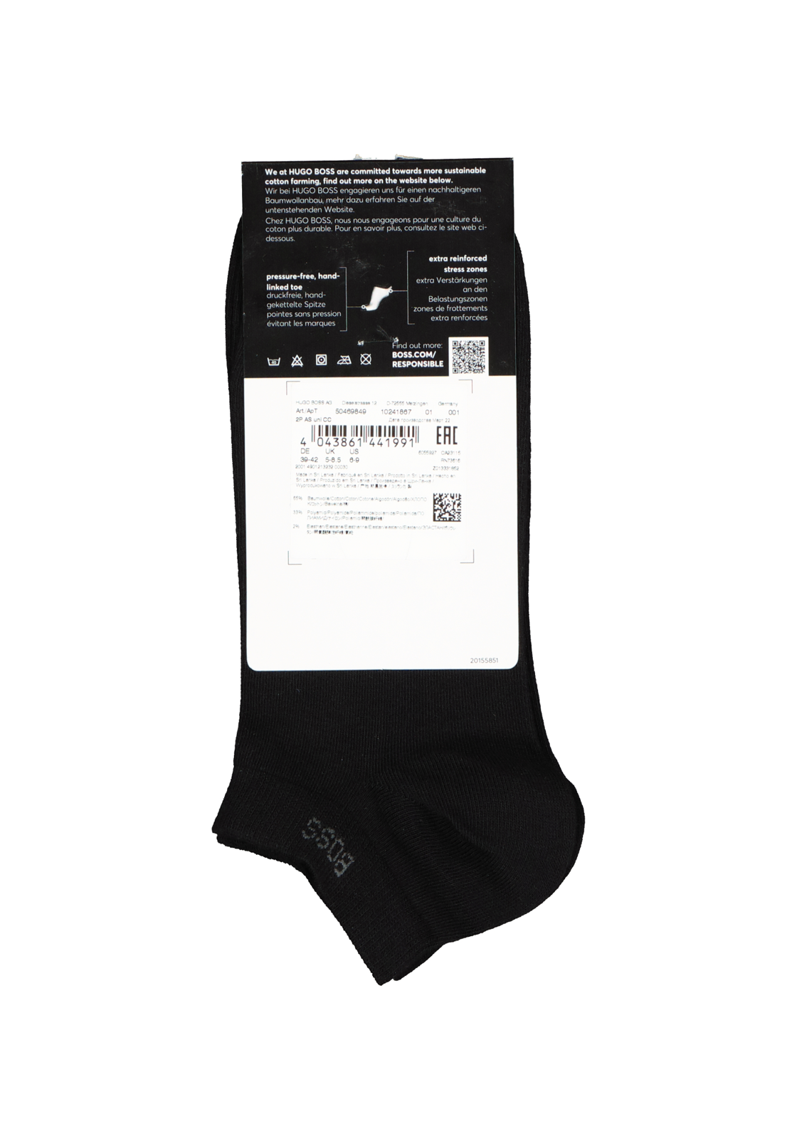 4-4043861441991_hugo_boss_sokken_2p_HR BOSS enkelsokken (2-pack), heren sneaker sokken katoen, zwart