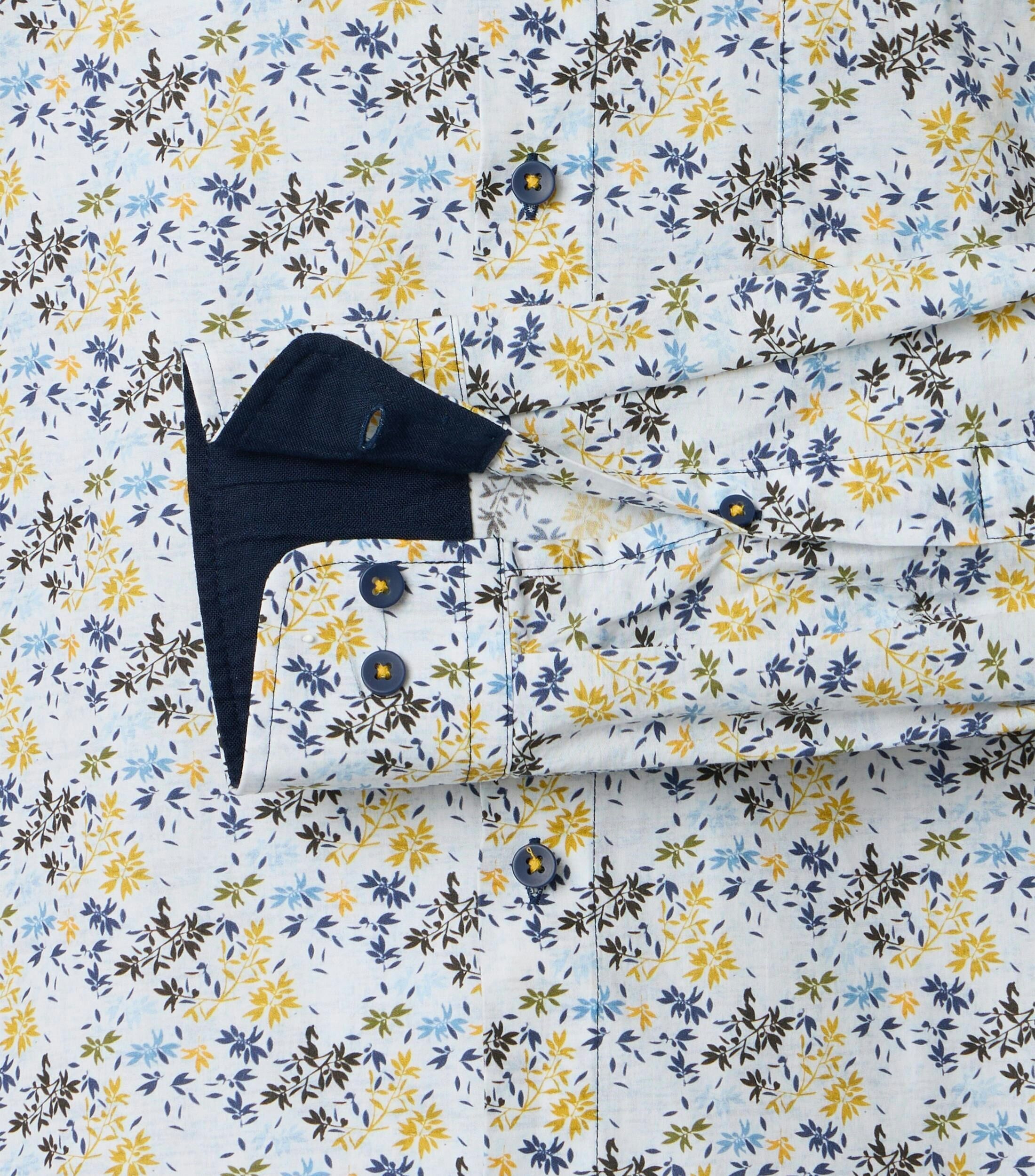 Redmond modern fit overhemd, popeline, wit met blauw en geel dessin