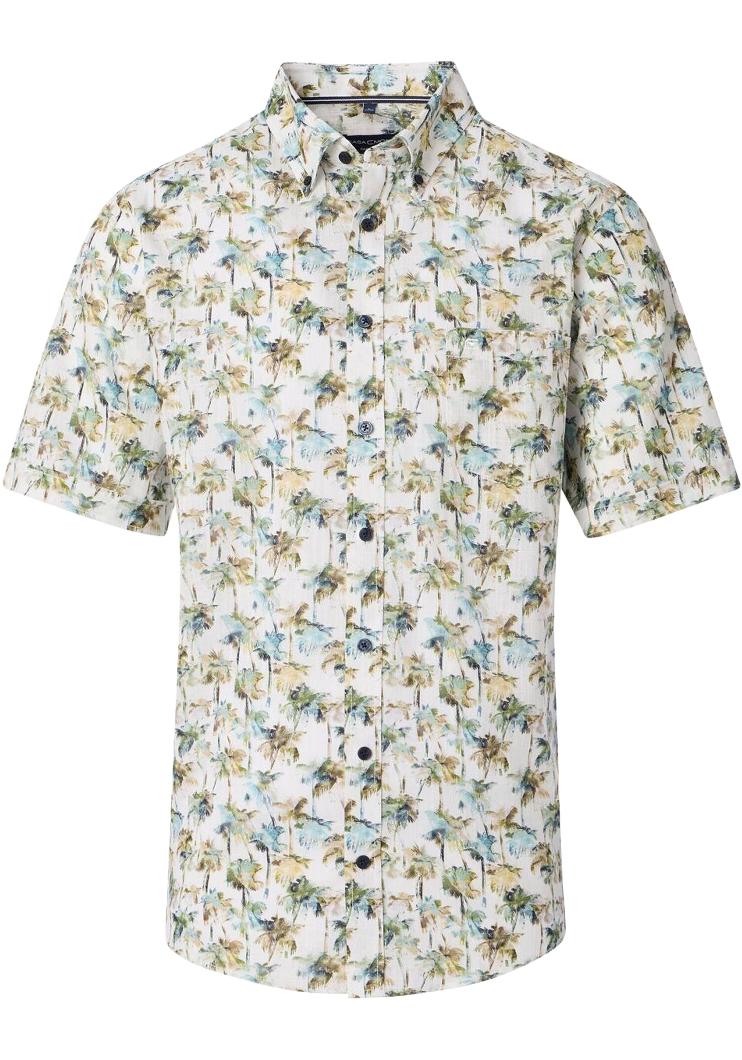 CASA MODA Sport casual fit overhemd, korte mouw, chambray, wit met groen, blauw en beige dessin