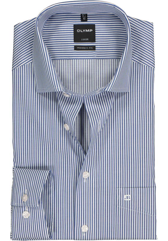 OLYMP Luxor modern fit overhemd, marine blauw met wit gestreept OLYMP Luxor modern fit overhemd, marine blauw met wit gestreept