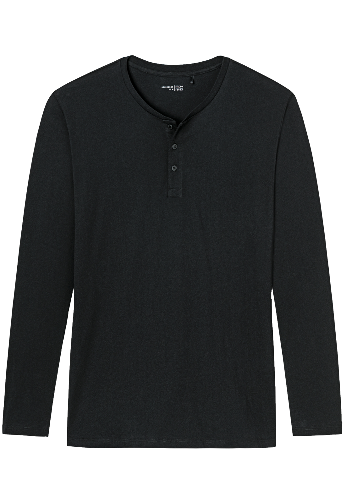 1-4007065358905-schiesser-mixrelax-shirt_HR SCHIESSER Mix+Relax T-shirt, lange mouw O-hals met knoopjes, zwart