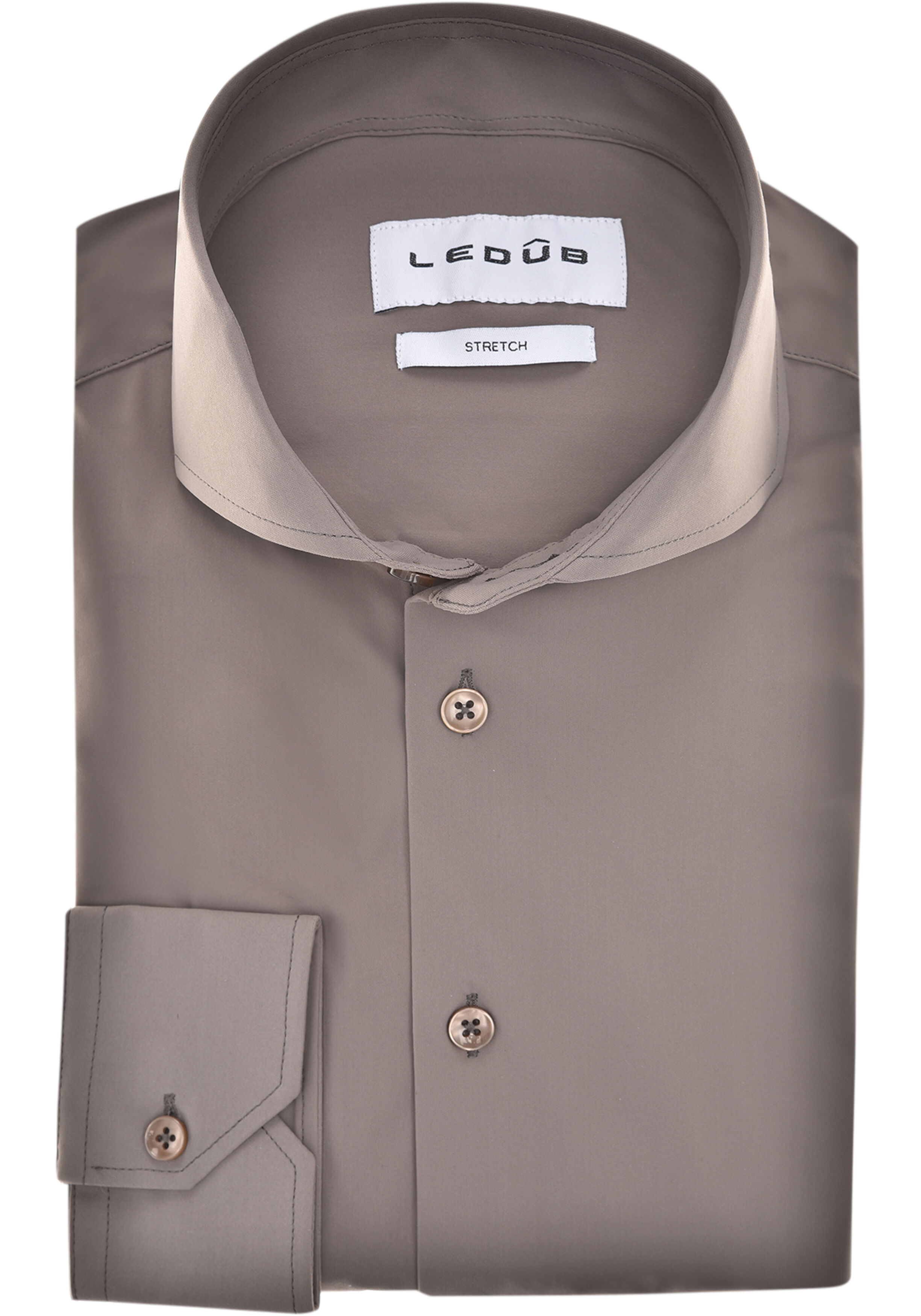 Ledub slim fit overhemd, popeline, middengrijs