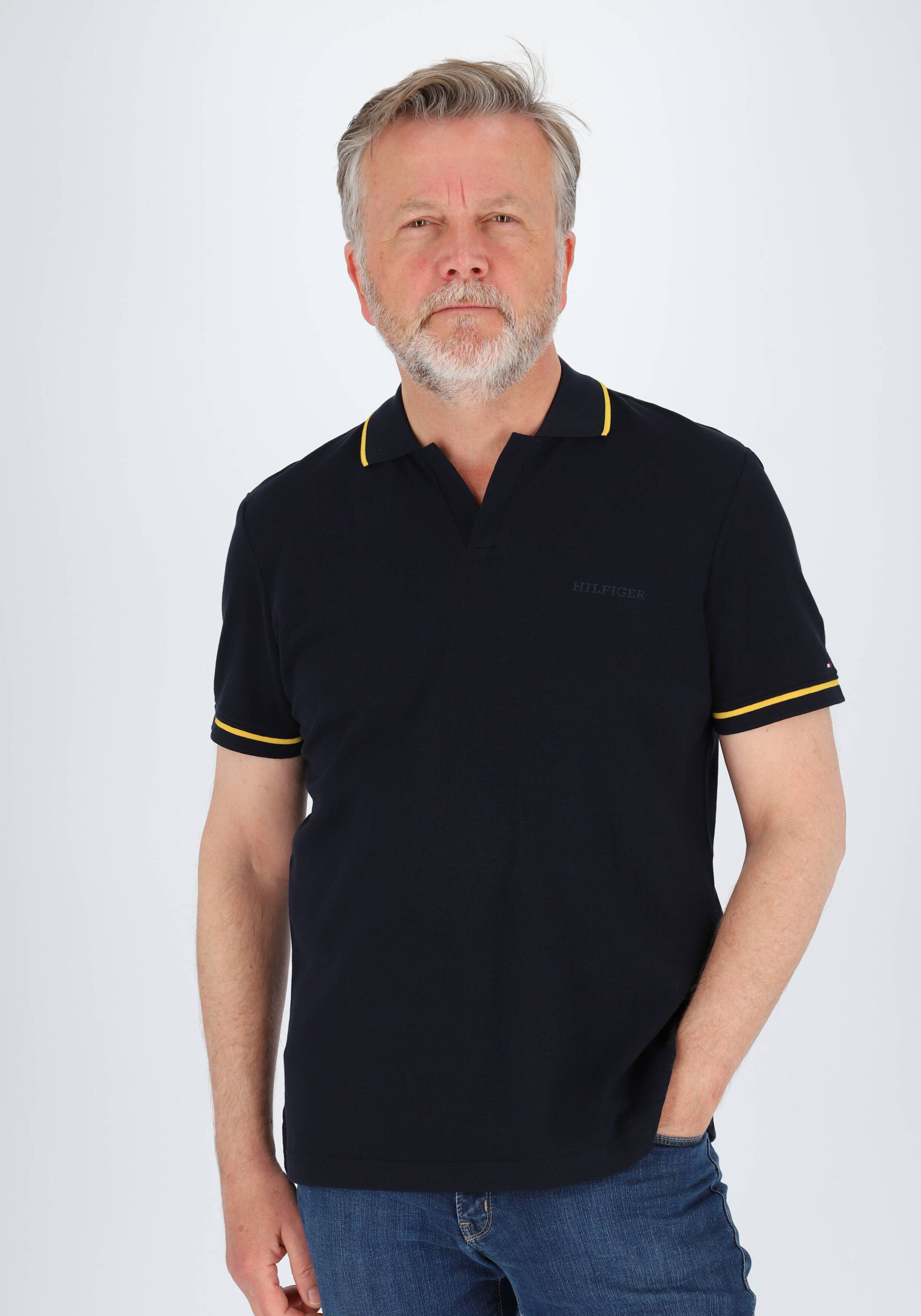 Tommy Hilfiger Open Collar Tipped Regular Polo, heren poloshirt, donkerblauw