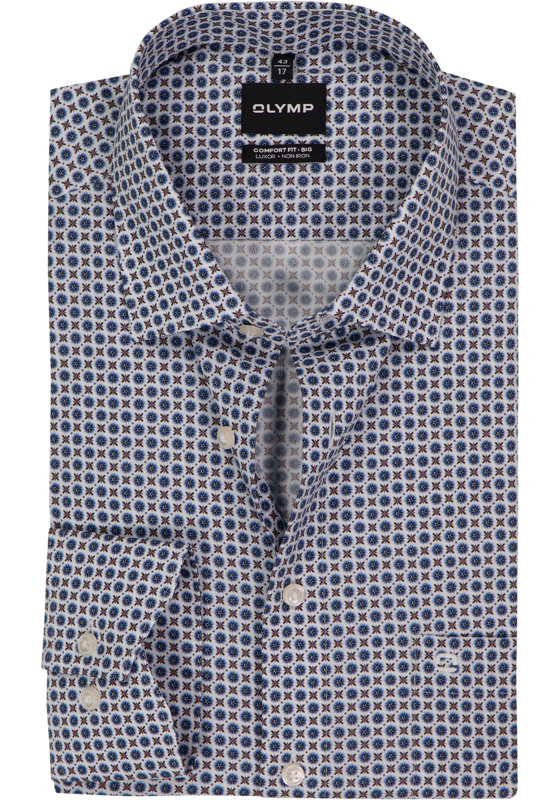 OLYMP Luxor comfort fit Big overhemd, popeline, marine blauw dessin OLYMP Luxor comfort fit Big overhemd, popeline, marine blauw dessin