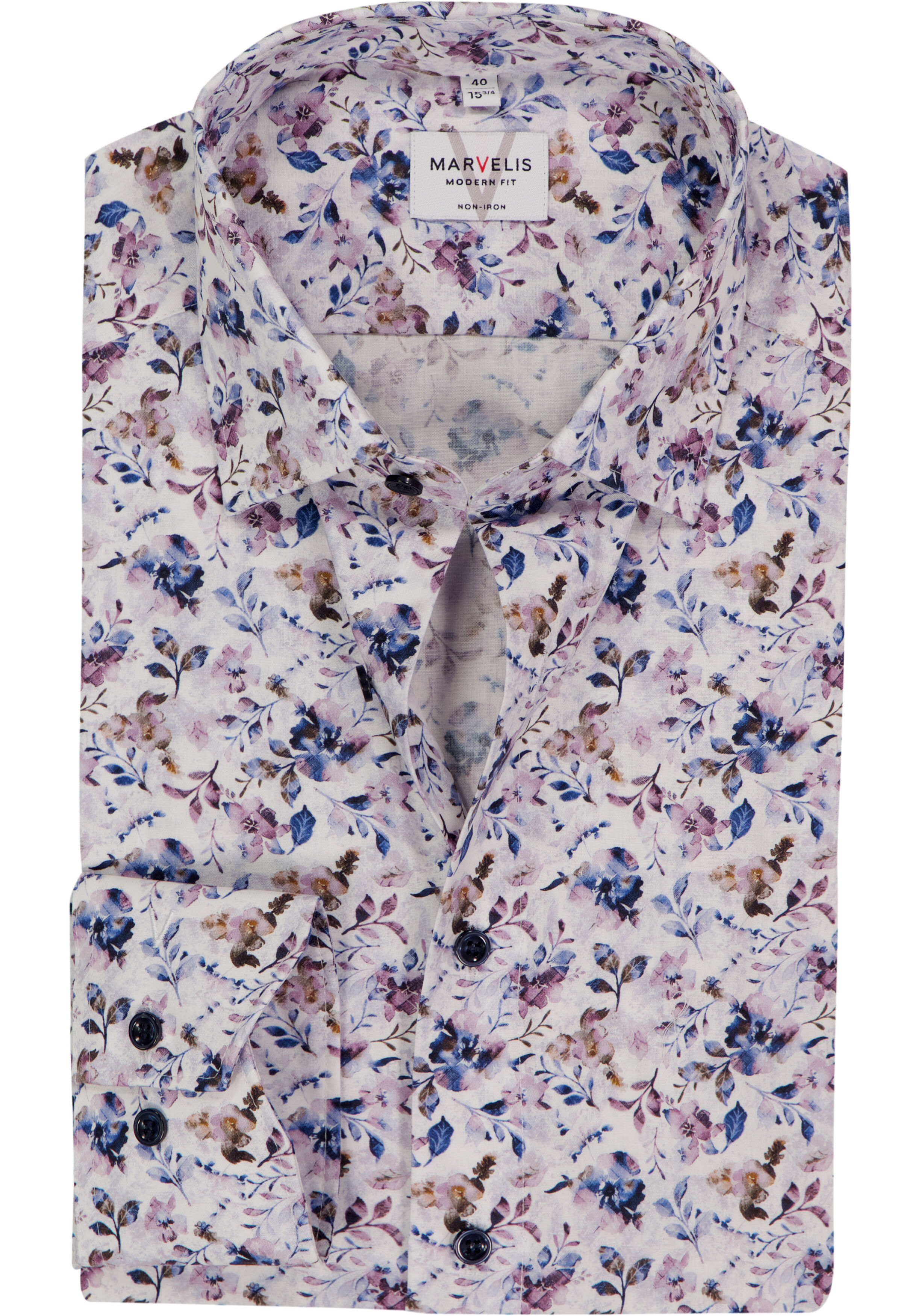 MARVELIS modern fit overhemd, mouwlengte 7, popeline, wit dessin