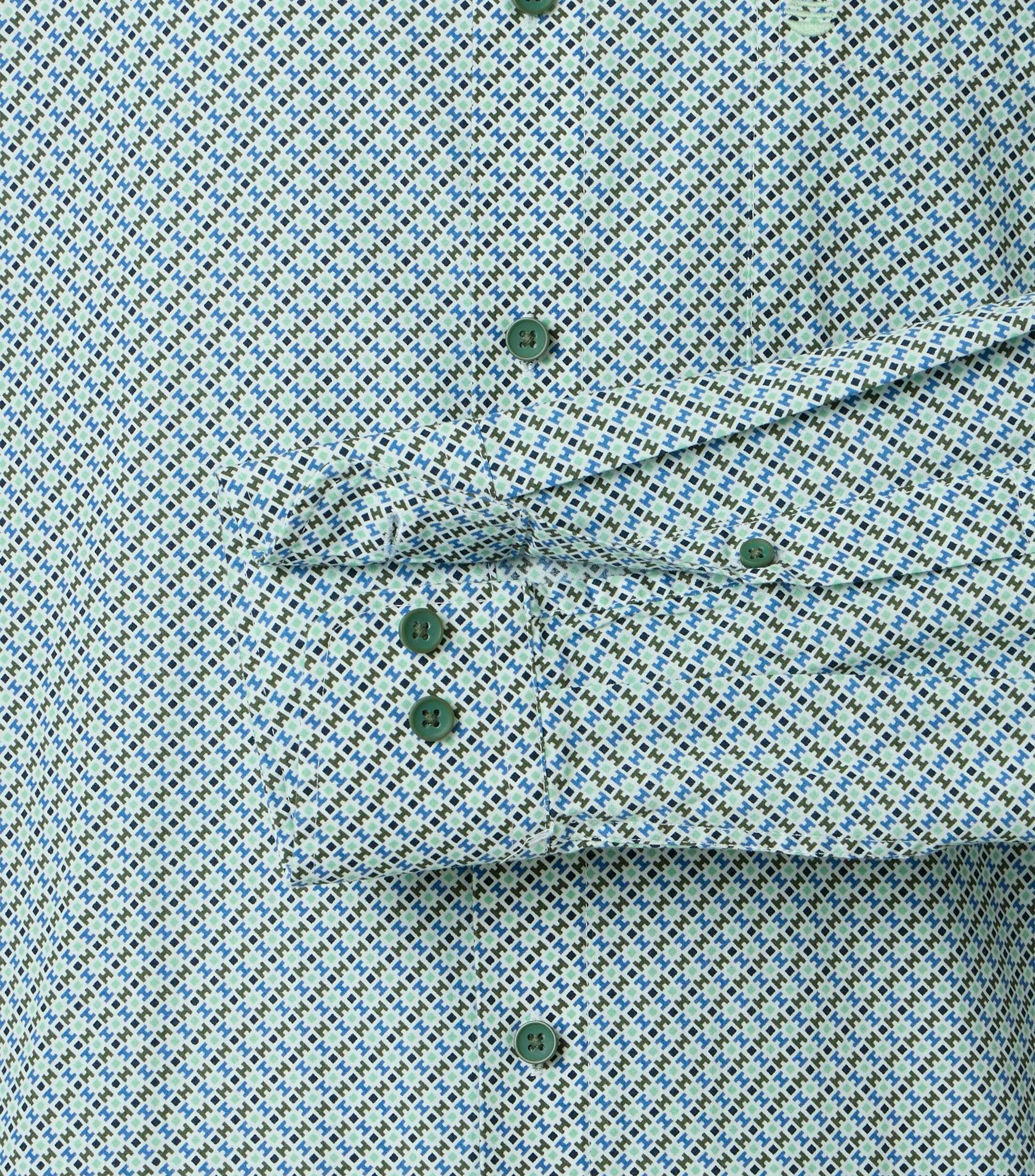 Redmond comfort fit overhemd, popeline, wit, groen, blauw dessin