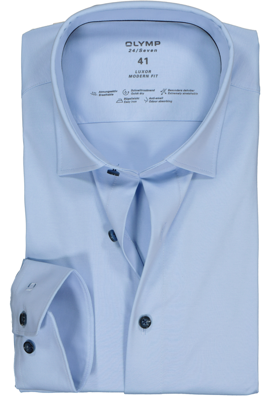 OLYMP Luxor 24/Seven modern fit overhemd, lichtblauw tricot OLYMP Luxor 24/Seven modern fit overhemd, lichtblauw tricot