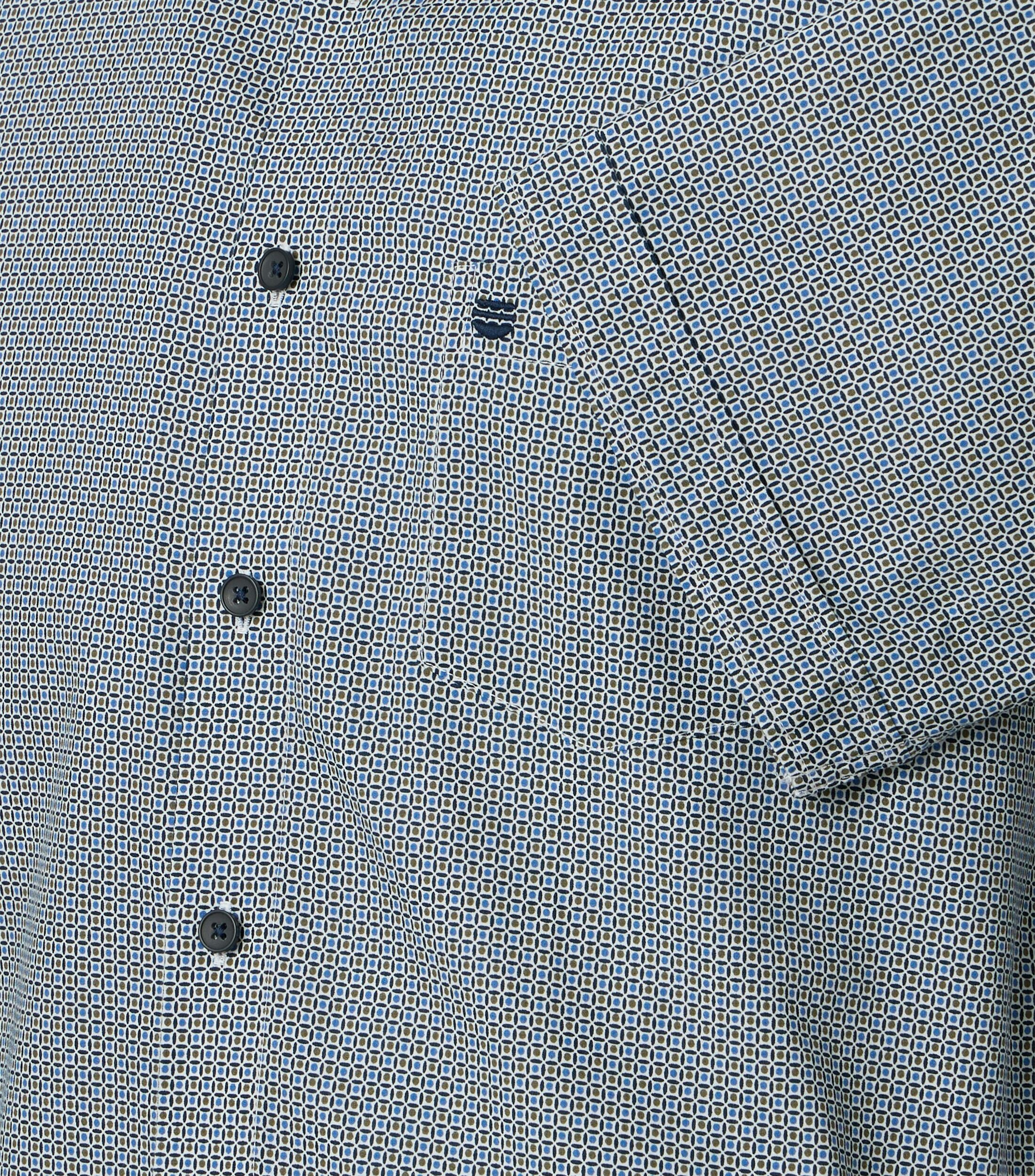 Redmond comfort fit overhemd, korte mouw, popeline, blauw, wit, bruin dessin