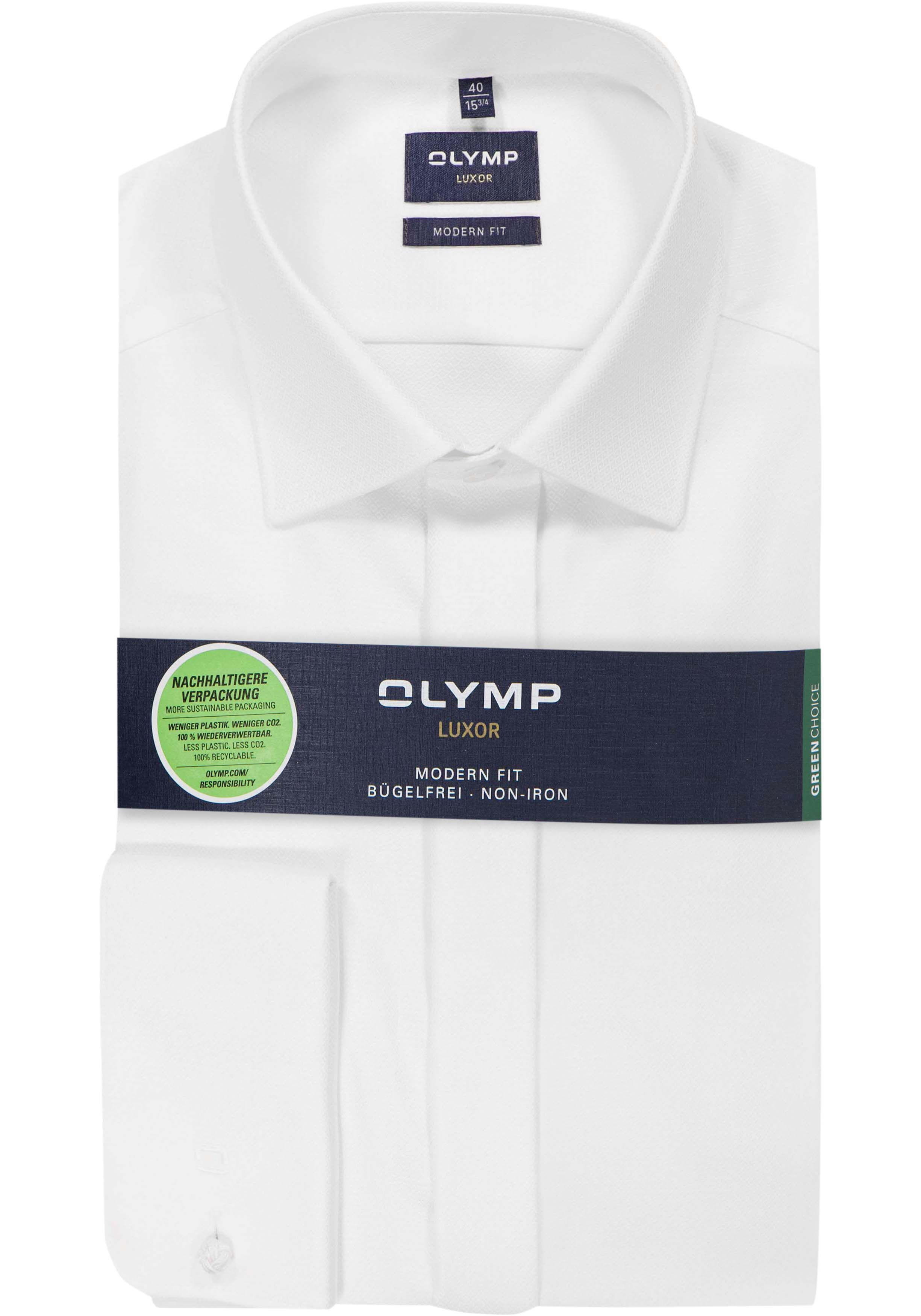 OLYMP Luxor modern fit overhemd, smoking overhemd, wit, structuur stof met Kent kraag